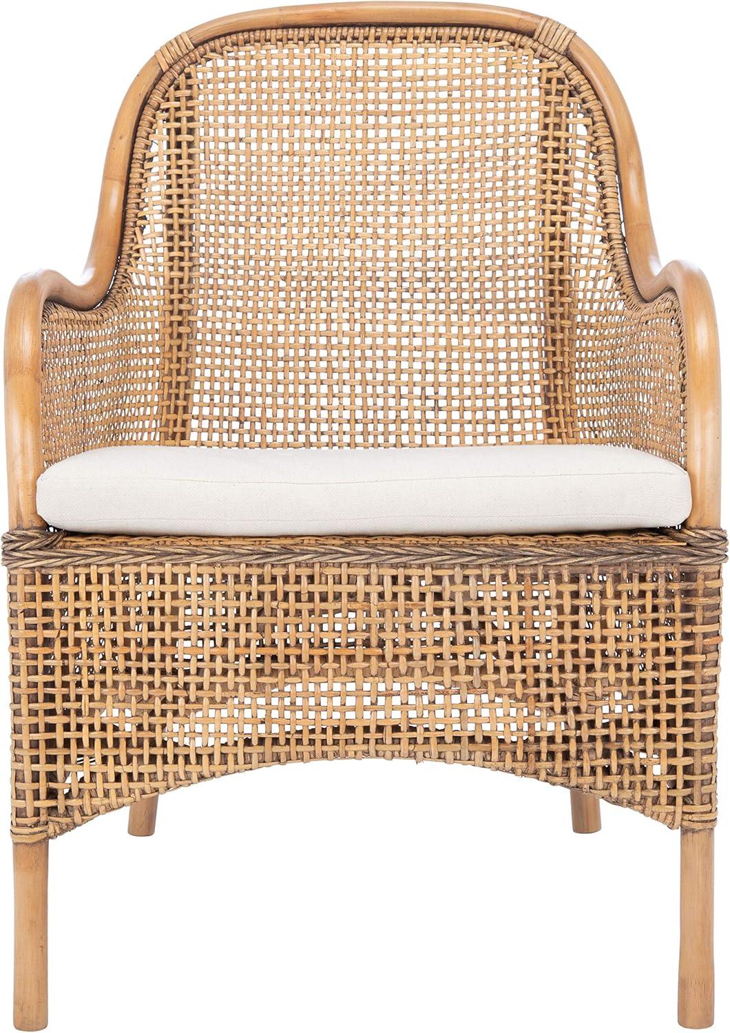Charlie Rattan Accent Chair W/ Cushion - ACH6514 - White/Honey Brown Wash - Safavieh