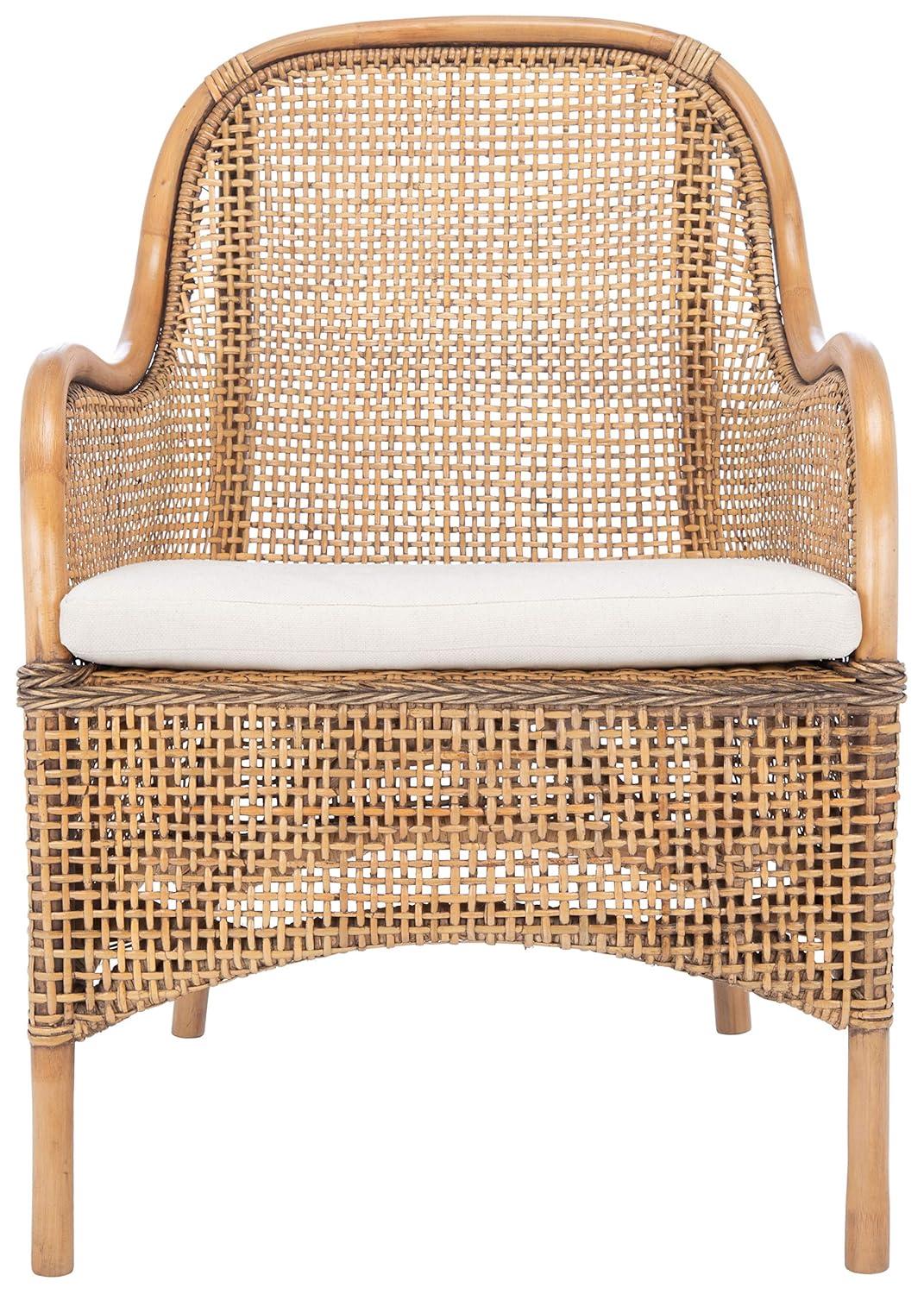 Charlie Rattan Accent Chair W/ Cushion - ACH6514 - White/Honey Brown Wash - Safavieh