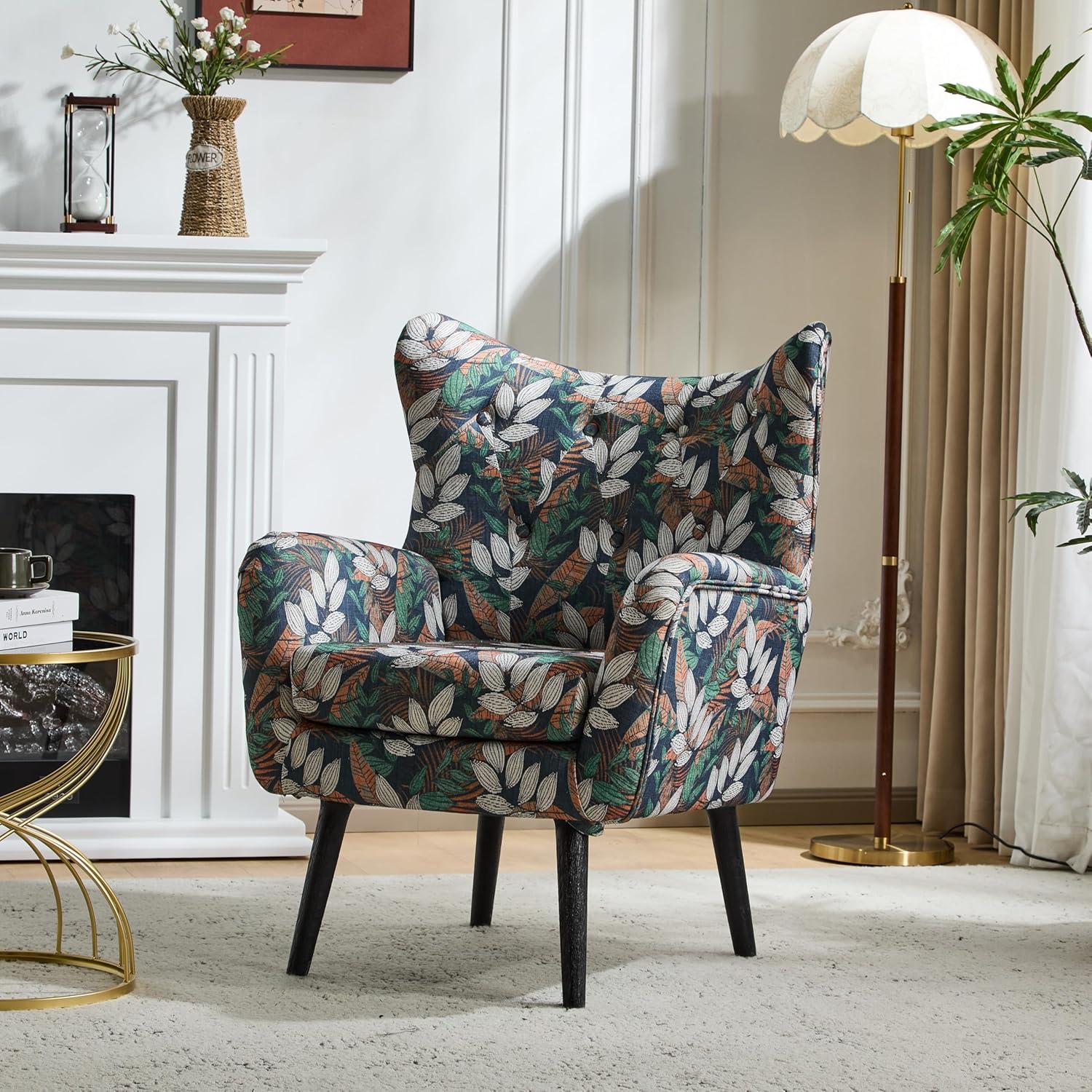 Christopher Knight Home Faschia Mid Century Modern Accent Chair, Fabric Living Room Lounge Chair, Home Office Upholstered Single Sofa, Comfy Reading Chair for Bed Room, Multicolor Floral Print