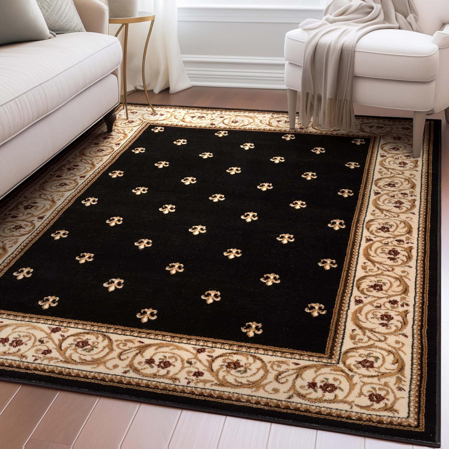 Well Woven Barclay Collection Fleur de Lis Red 5'3" x 7' Area Rug - for Living Room, Bedroom, and Dining Room
