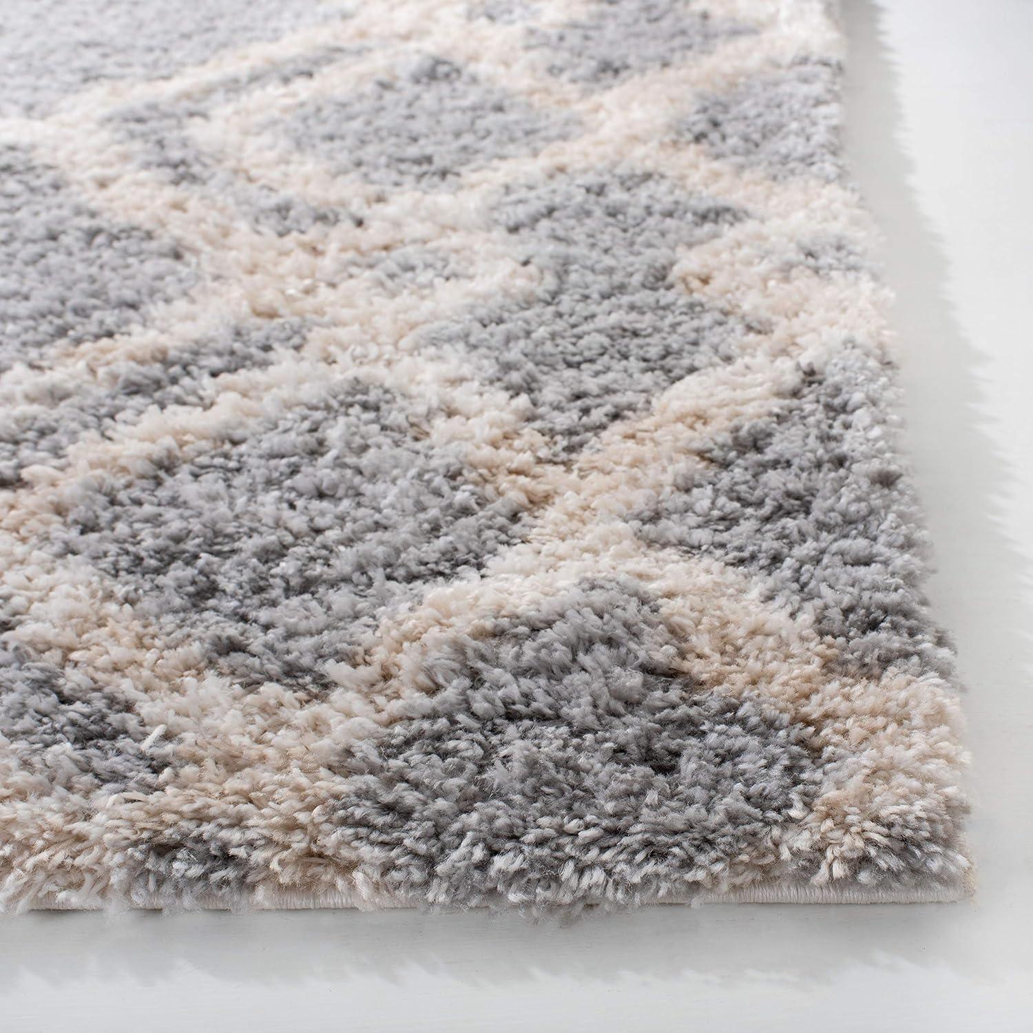 Gray and Cream 10' x 14' Shag Area Rug