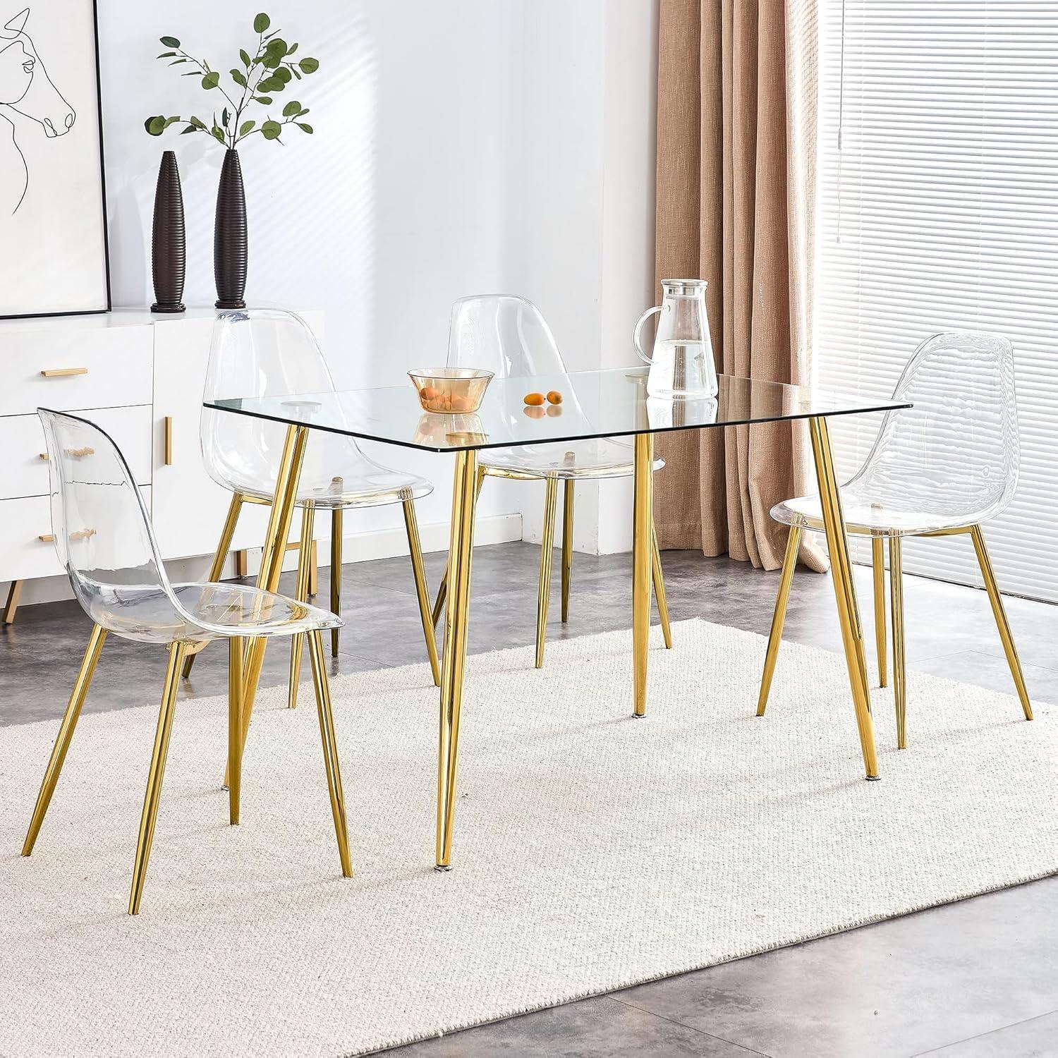 Clear Acrylic Side Chair with Gold Metal Legs