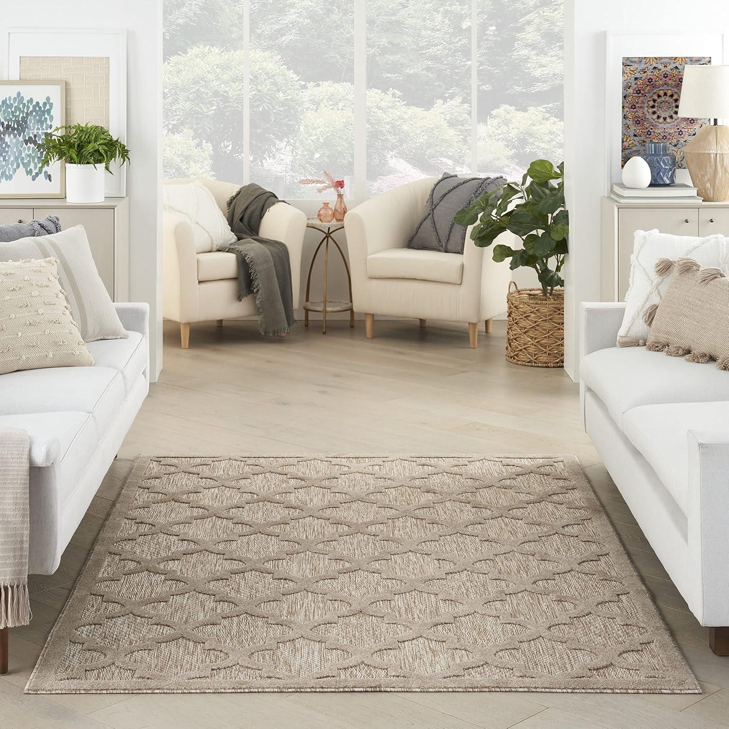 Nourison Easy Care Trellis Flatweave Indoor Outdoor Area Rug 4' x 6' Natural Beige
