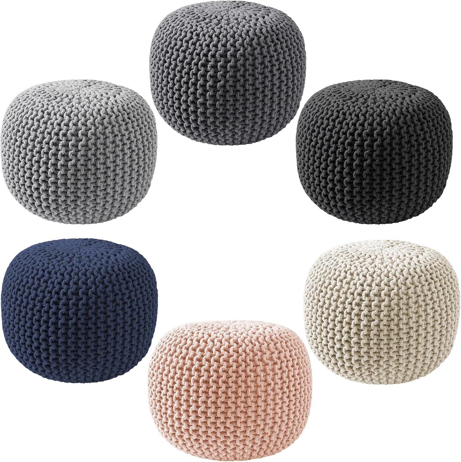 Casafield Pouf Ottomans, Cotton Knit Foot Stools, Boho Floor Pouffes for Living Room