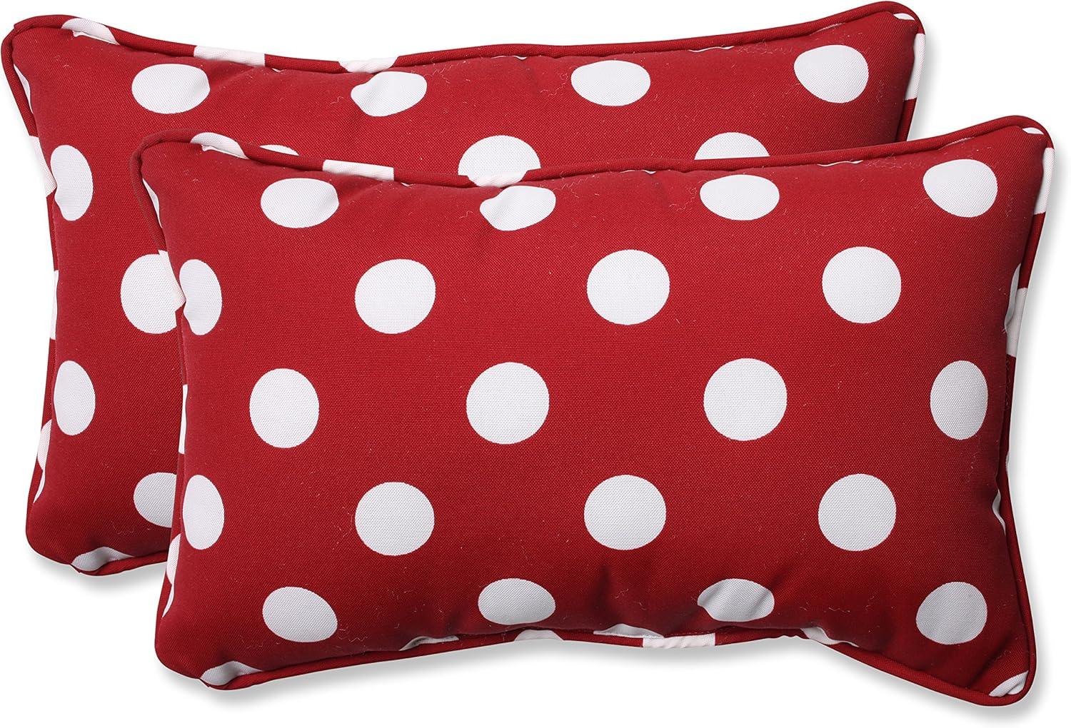 Red and White Polka Dot Outdoor Lumbar Pillows, Set of 2