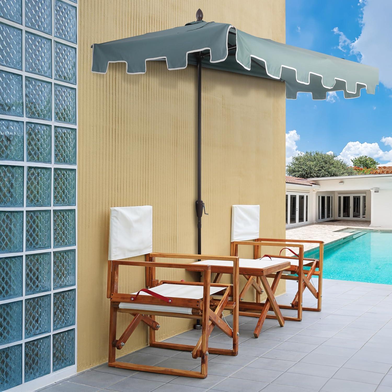 JONATHAN Y Sidney 9 ft. Classic MidCentury Rectangular Half Market Patio Umbrella with Crank, Wind Vent and UV Protection in Green/White