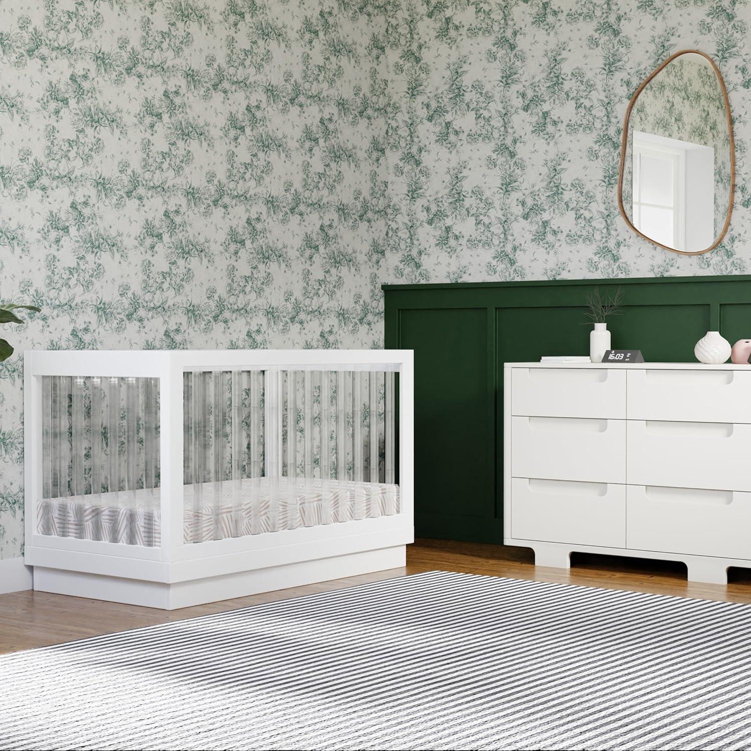 Babyletto Harlow White Acrylic 3-in-1 Convertible Baby Crib with Toddler Bed Conversion Kit