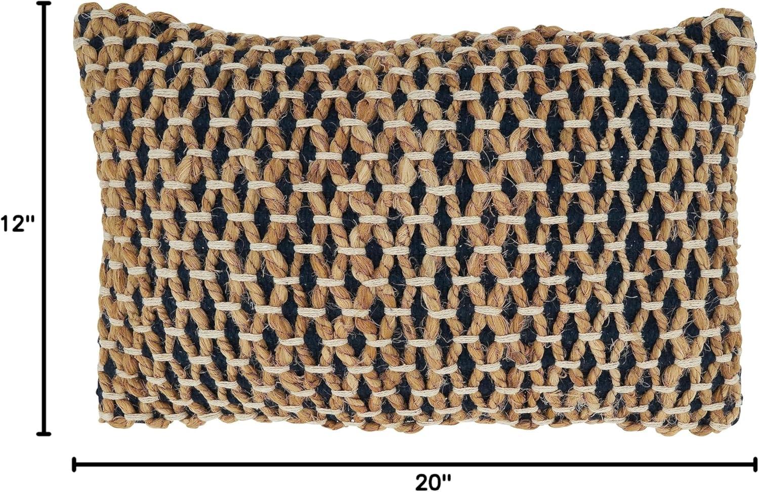12"x20" Oversized Rope Design Down Filled Lumbar Throw Pillow Navy Blue - Saro Lifestyle: Cotton & Jute, Indoor Use, Zippered