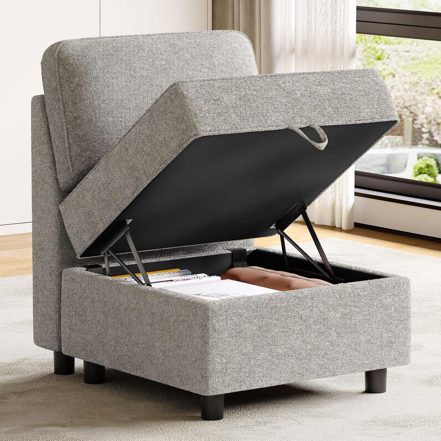 Ottoman Module for Modular Sectional Sofa, Storage Ottoman Footrest and Seat Cube for Living Room,Grey