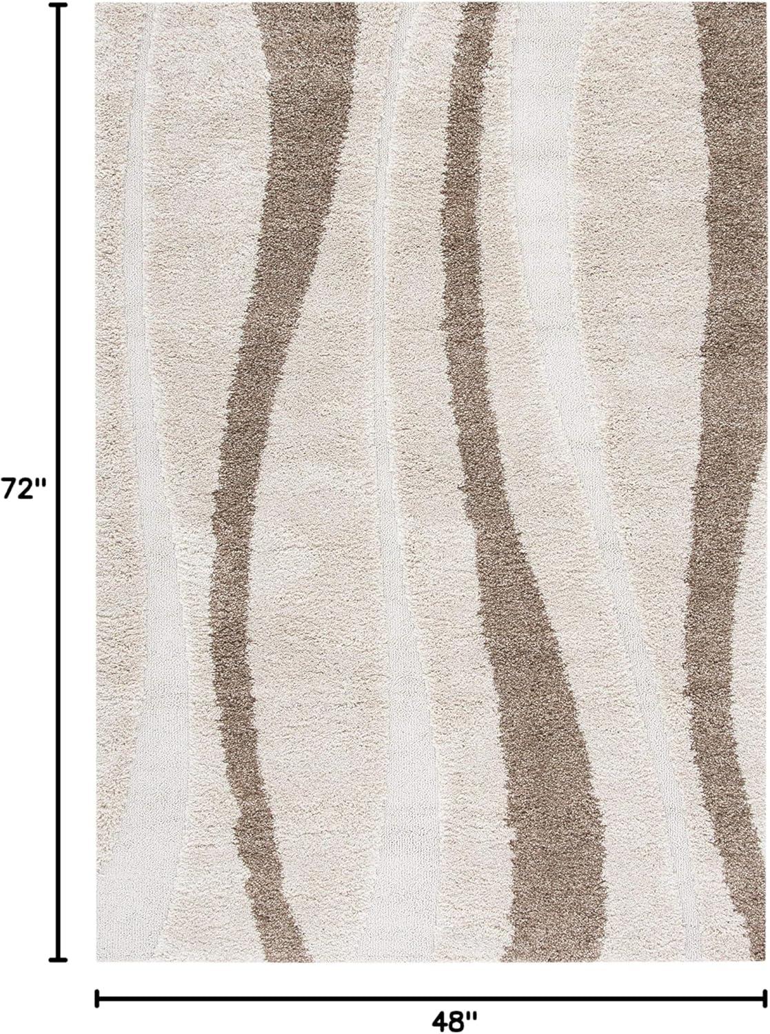 Florida Shag SG451 Power Loomed Indoor Area Rug - Cream/Dark Brown - 4'x6' - Safavieh.