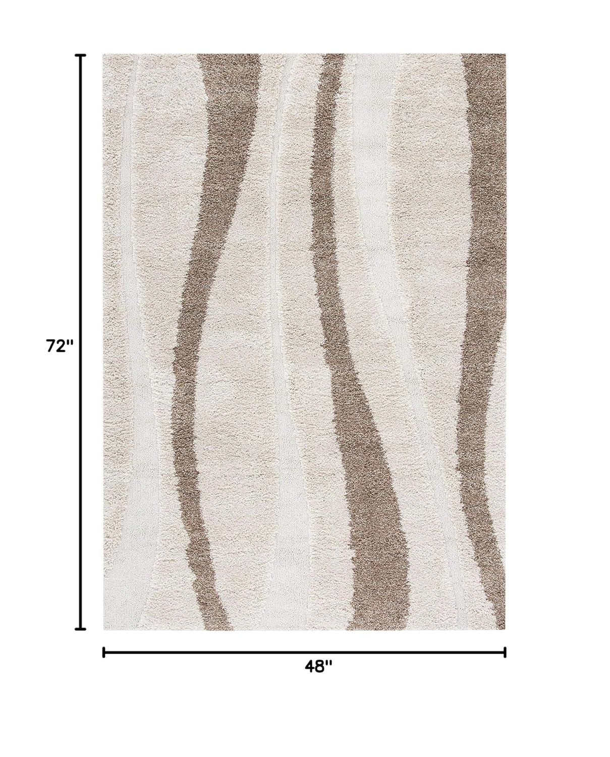 Florida Shag SG451 Power Loomed Indoor Area Rug - Cream/Dark Brown - 4'x6' - Safavieh.
