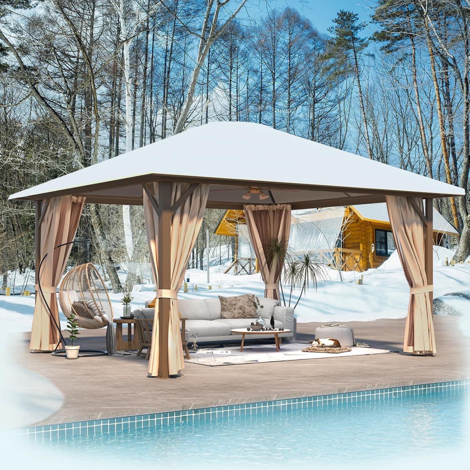 Hommow 12’ x 14’ Hardtop Gazebo, UV-Resistant Canopy with Durable Aluminum Frame