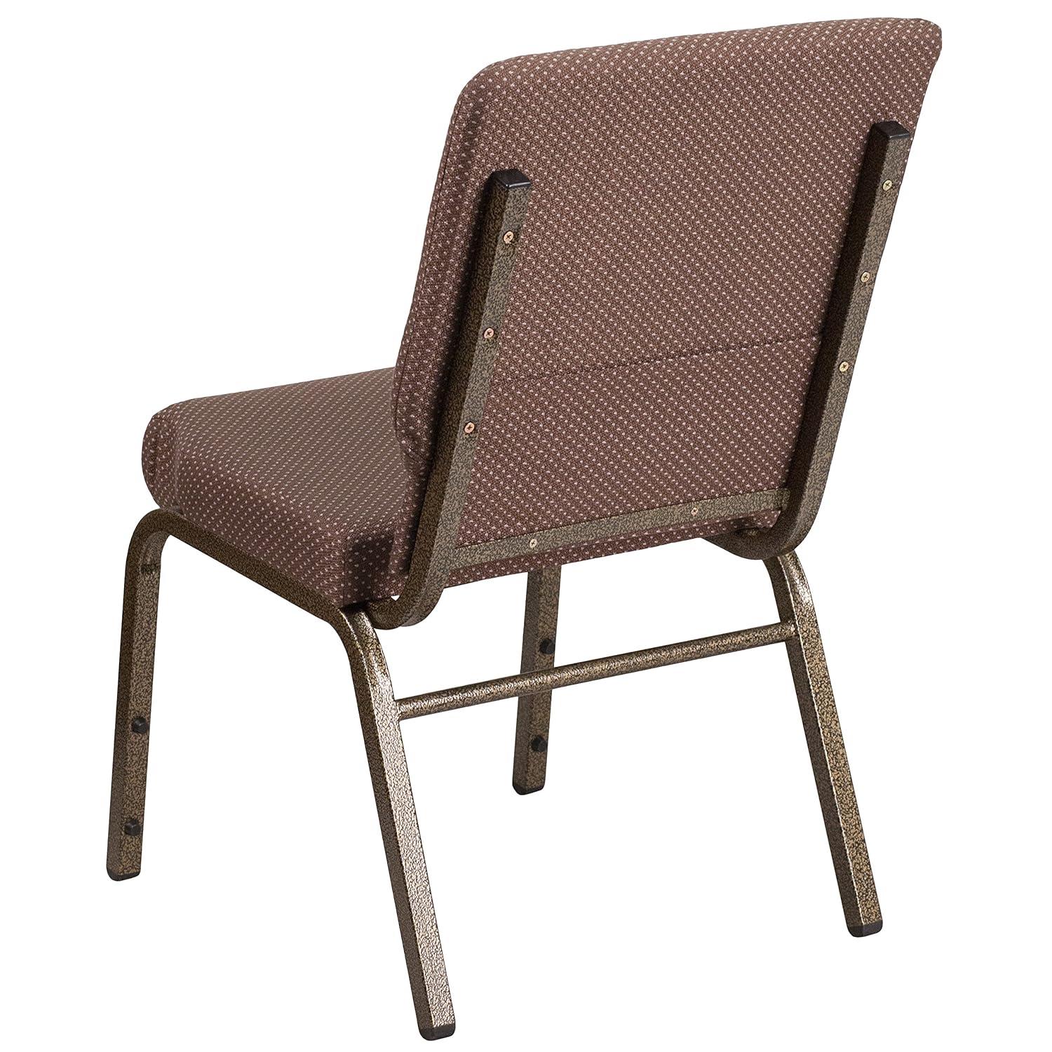 Flash Furniture Hercules Series 18.5"W Upholstered Adult Church Chair with Book Pouch, Brown Dot