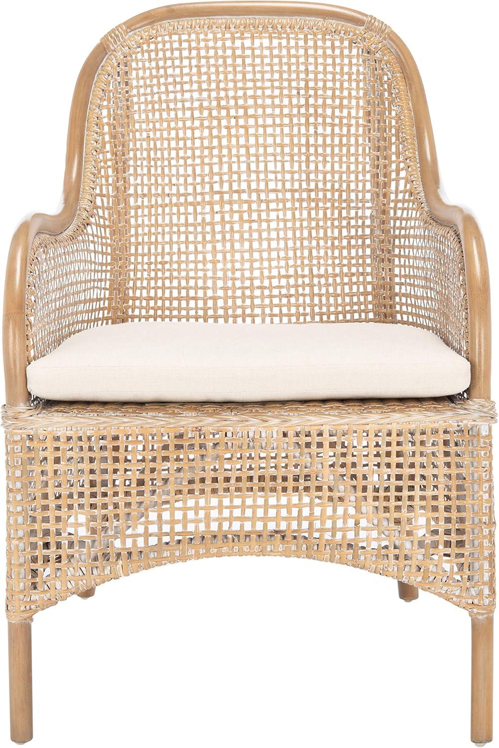 Charlie Rattan Accent Chair W/ Cushion - ACH6514 - White/Honey Brown Wash - Safavieh