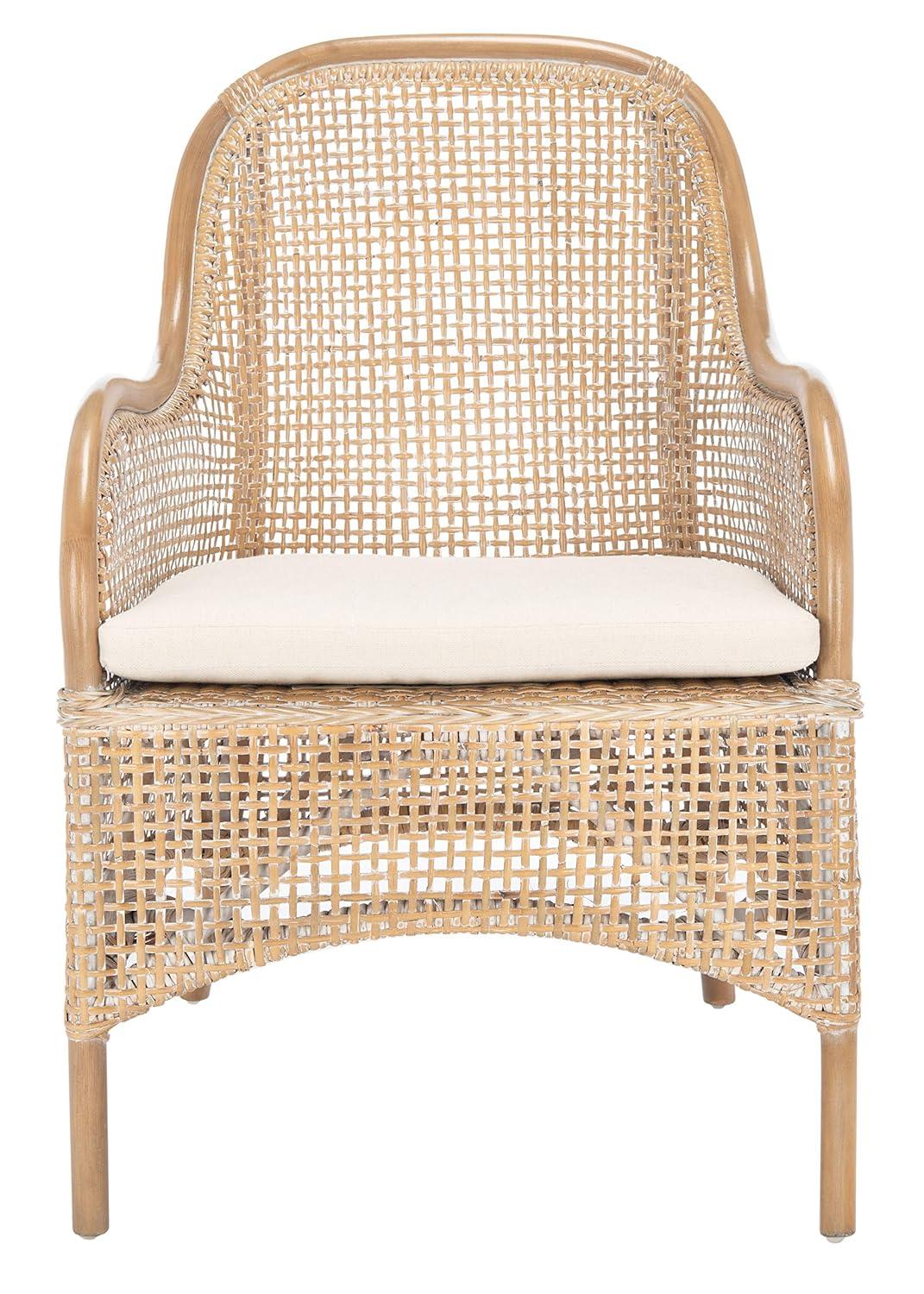 Charlie Rattan Accent Chair W/ Cushion - ACH6514 - White/Honey Brown Wash - Safavieh
