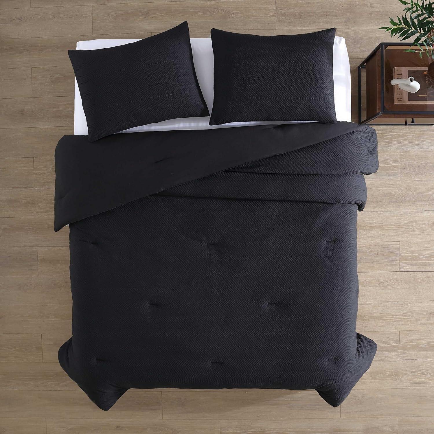 Kenneth Cole Crosswalk Herringbone Black Duvet Cover Set