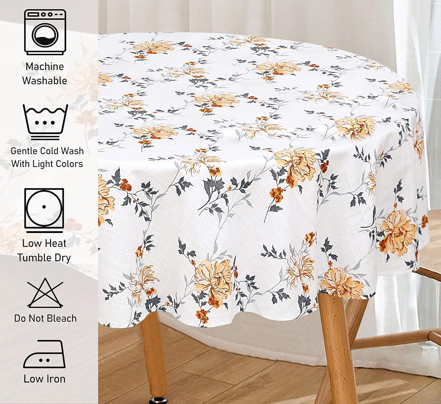 Loveta 70 Inch Round Tablecloth 100% Cotton Dining Table Cloth for 4-6 Foot Table