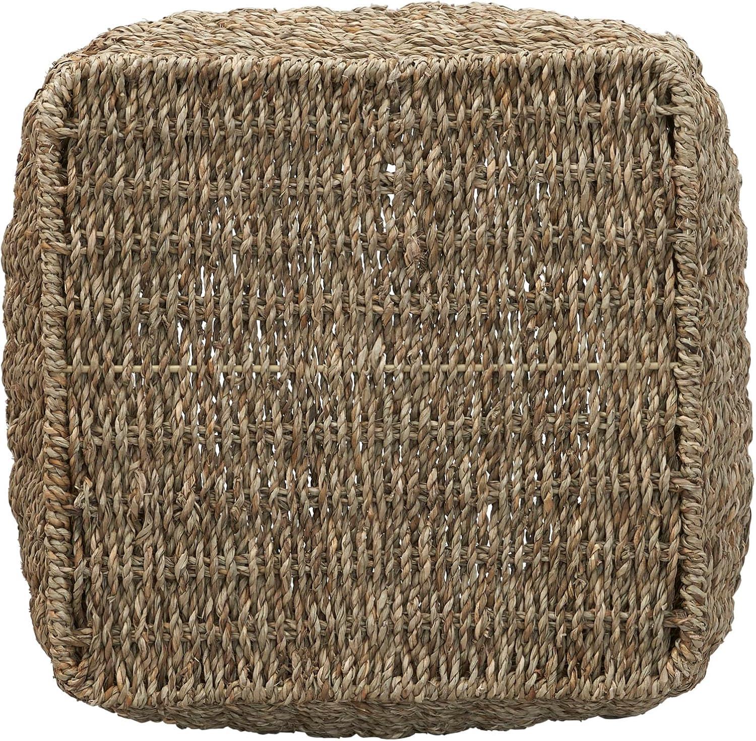 Household Essentials Basket with Handles Seagrass: Handwoven Round Storage, Brown Decorative Wicker, 14" Height