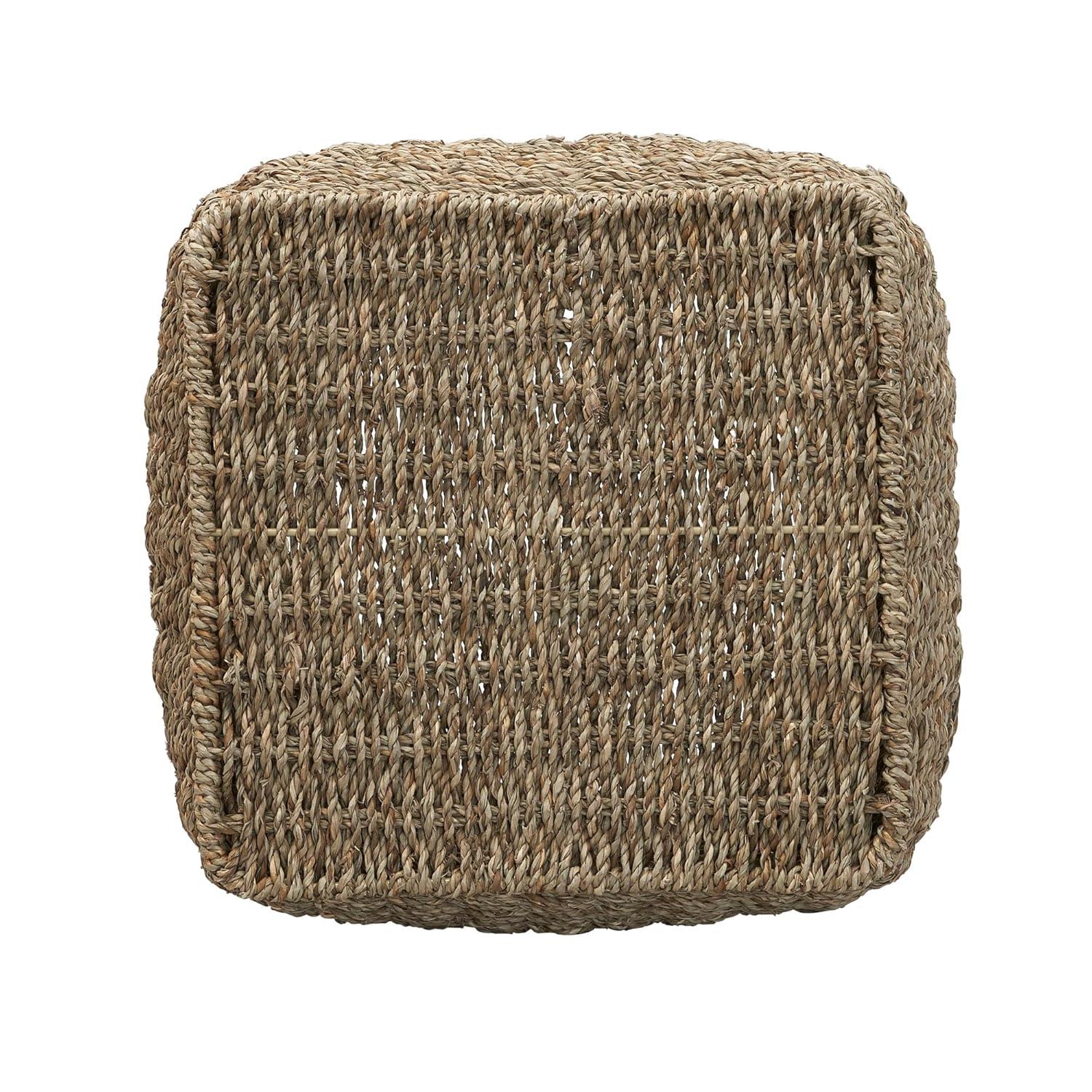 Household Essentials Basket with Handles Seagrass: Handwoven Round Storage, Brown Decorative Wicker, 14" Height