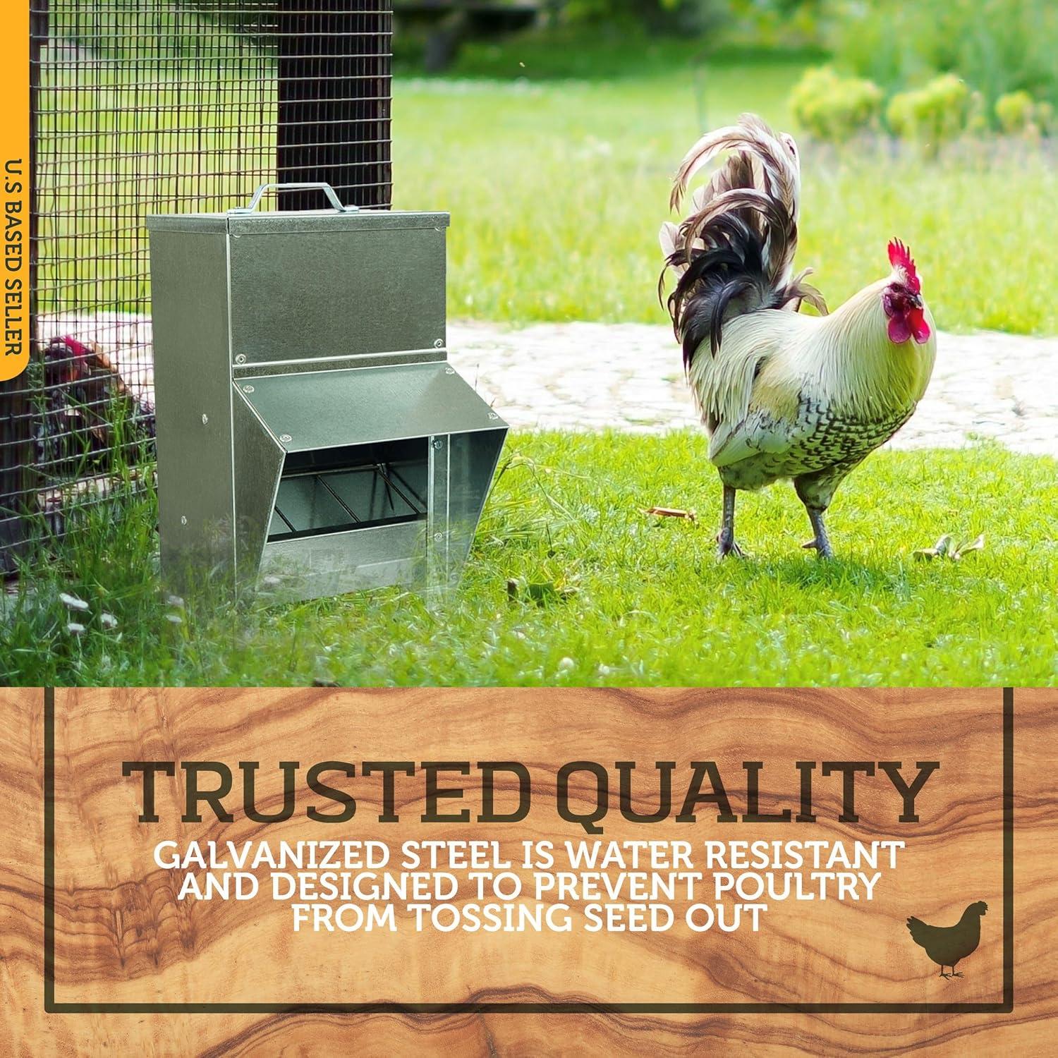 Rural365 11.5lb Capacity Galvanized Chicken Feeder Weatherproof Coop Dispenser
