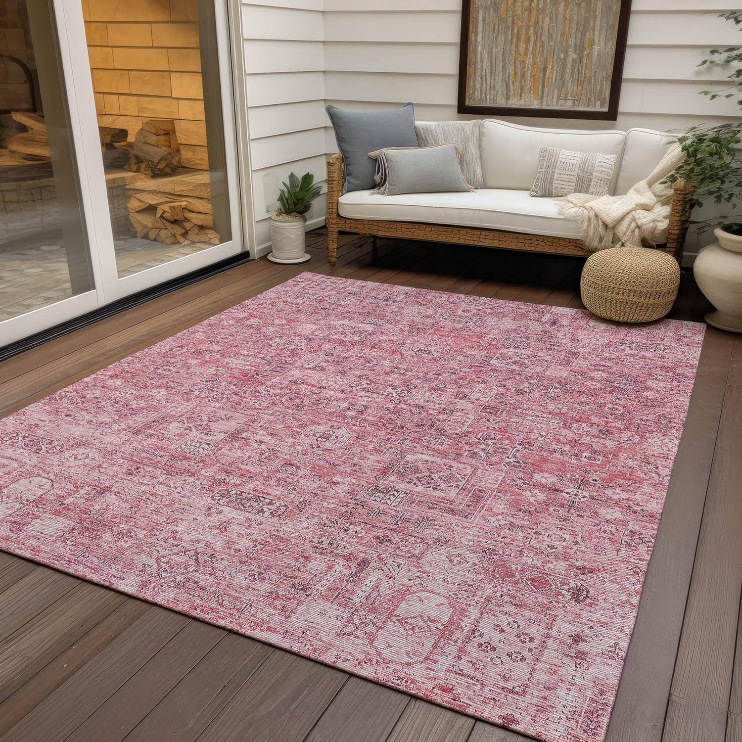 Pink Synthetic Flat Woven Washable 5' x 7' Area Rug