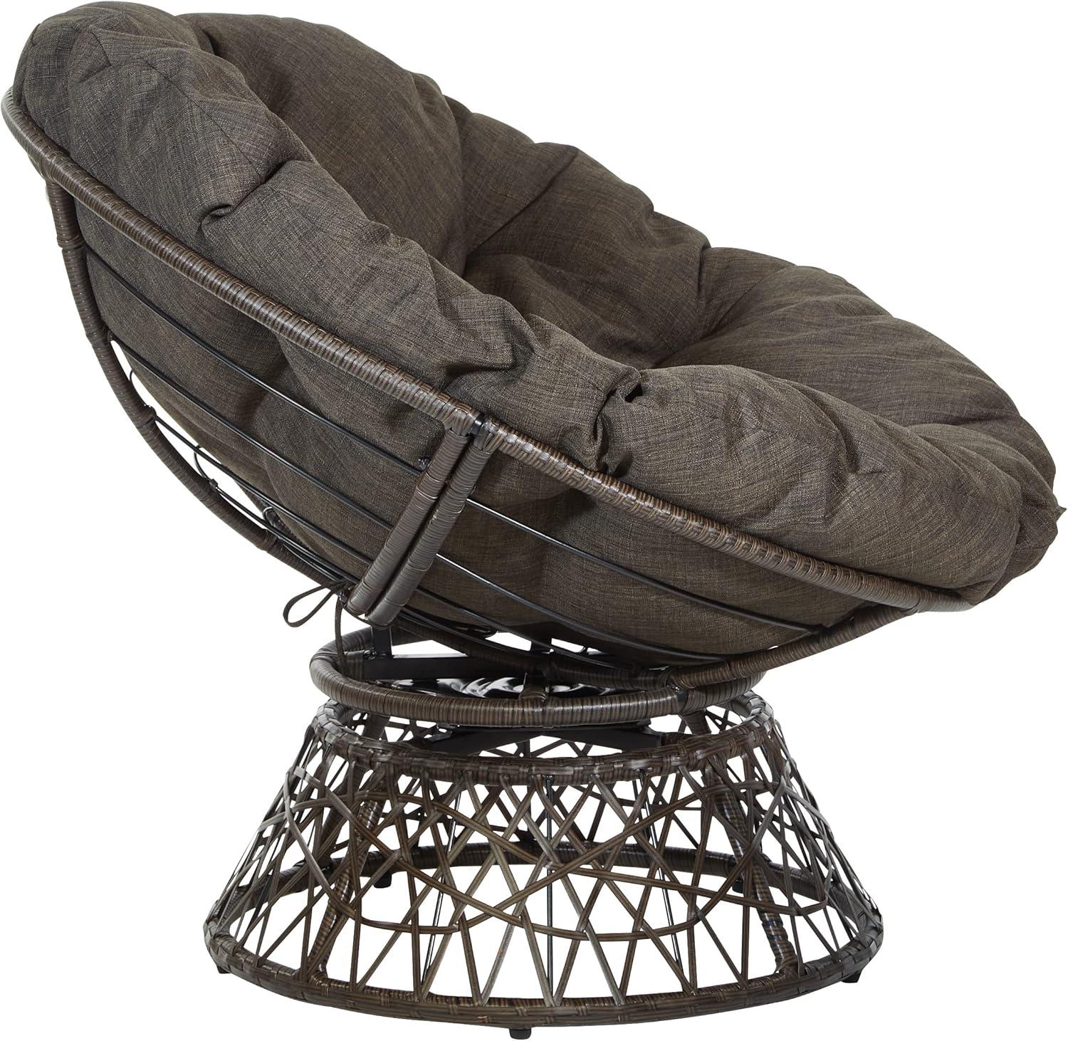 Papasan Chair with Brown Round Pillow Cushion and Brown Resin Wicker Weave