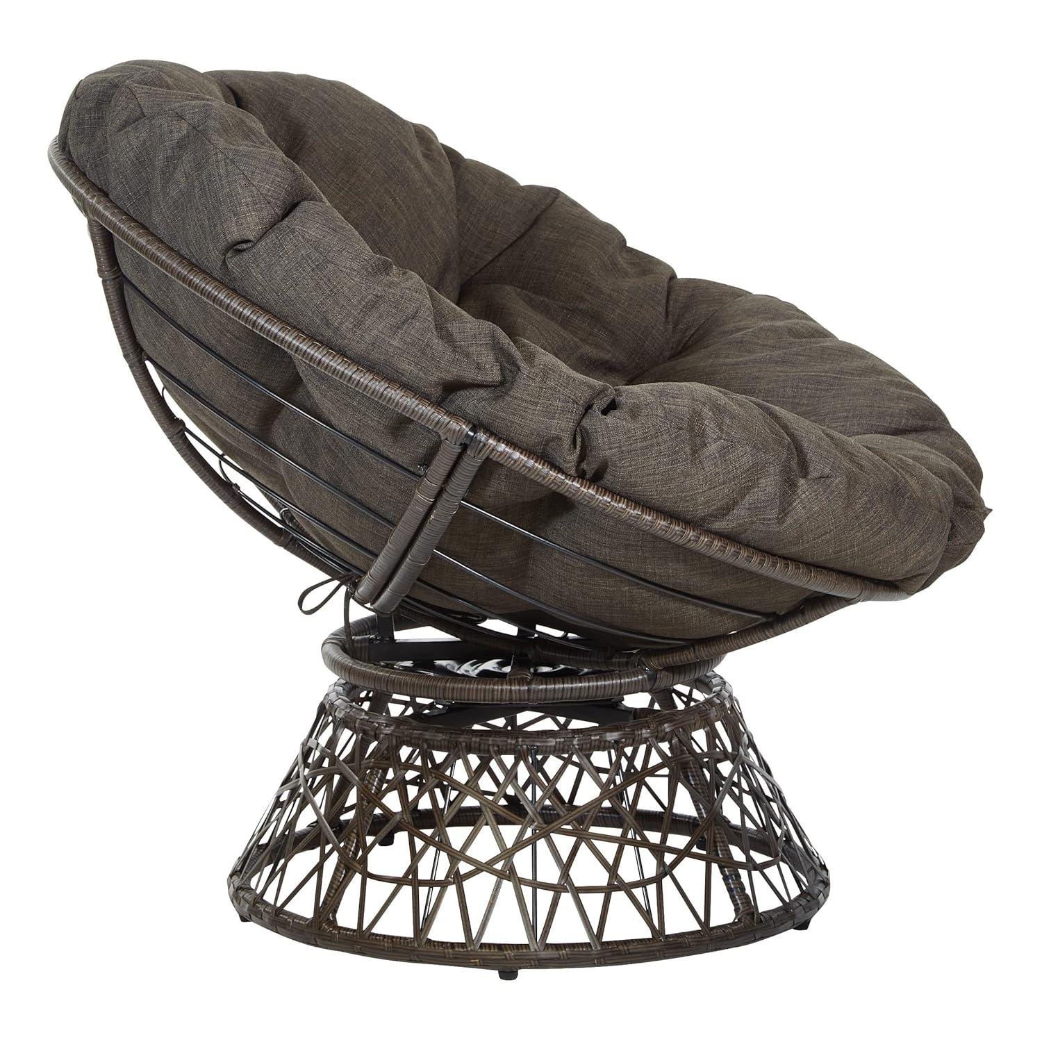 OSP Home Furnishings Papasan Chair Brown: Upholstered, Swivel, Reading & Dorm Saucer Chair with Cushion