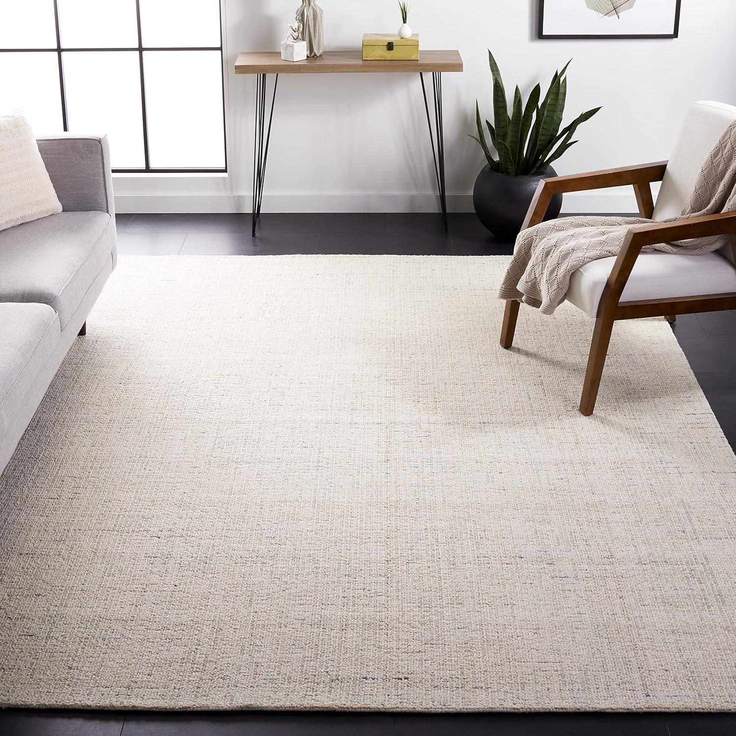 Ivory and Light Grey Handmade Wool Abstract Rug