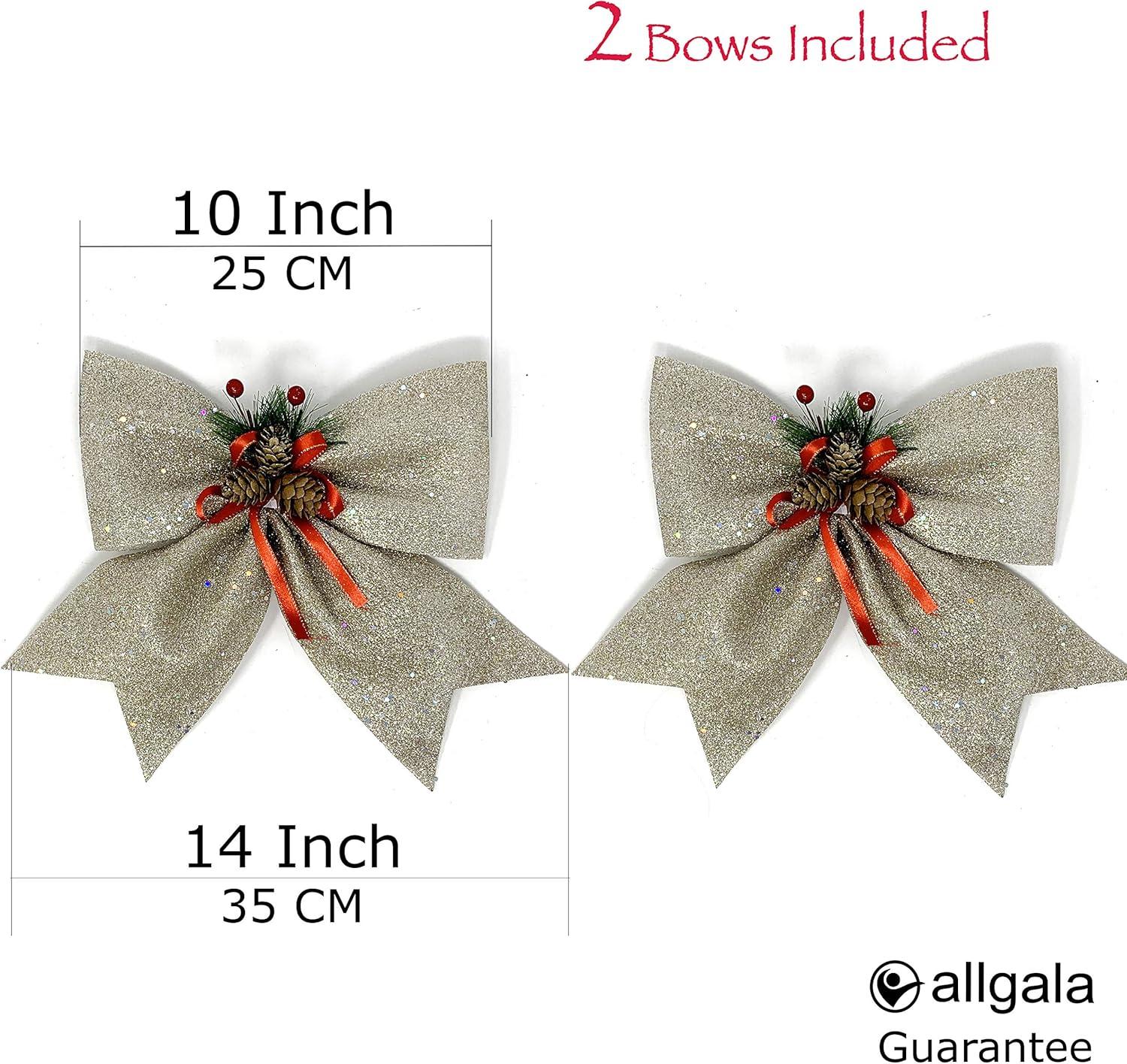 Allgala Christmas Decorative Bows for Wreath Garland Treetopper Christmas Tree (12" Jumbo Champagne 2-PK)-XBW93046