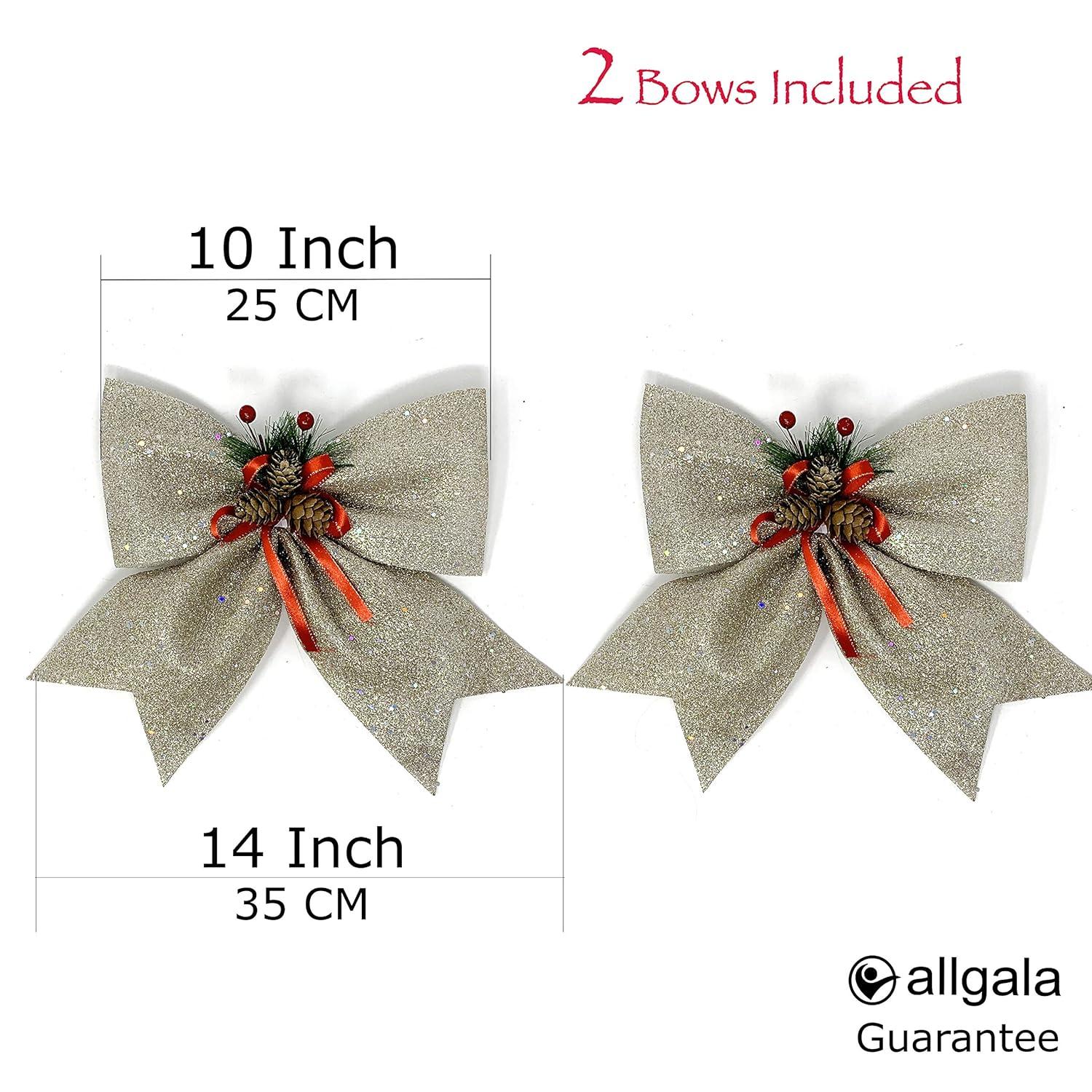 Allgala Christmas Decorative Bows for Wreath Garland Treetopper Christmas Tree (12" Jumbo Champagne 2-PK)-XBW93046