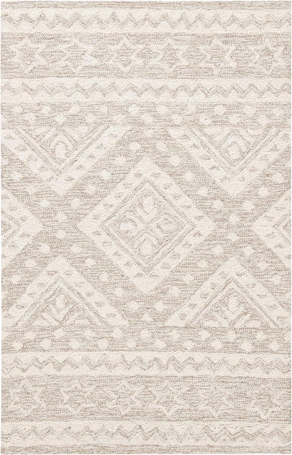 Elegant Ivory Tufted Wool Rectangular Rug, Handmade Non-Slip Design