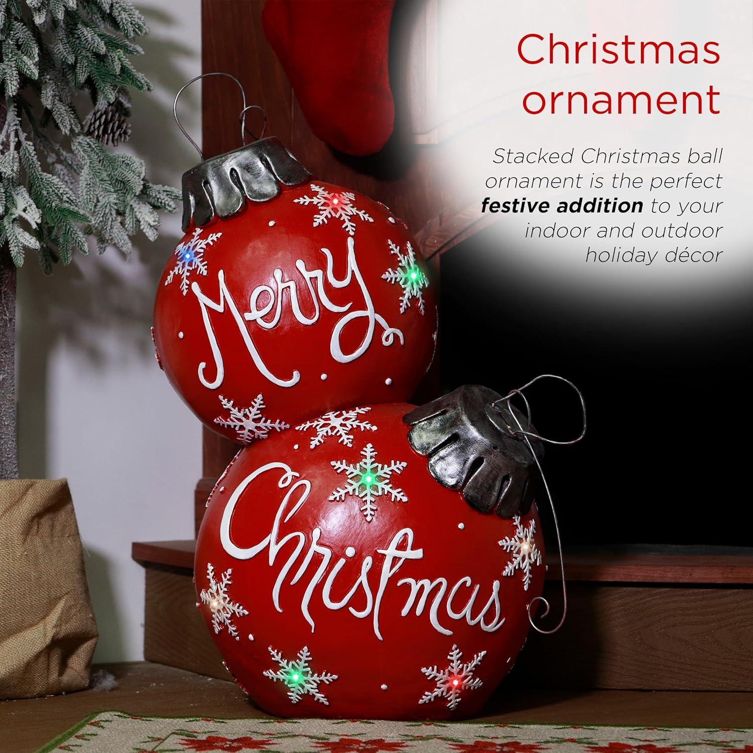 Alpine Corporation 21" x 16" x 30" Light-Up Freestanding Christmas Ball Ornament Decor, Red