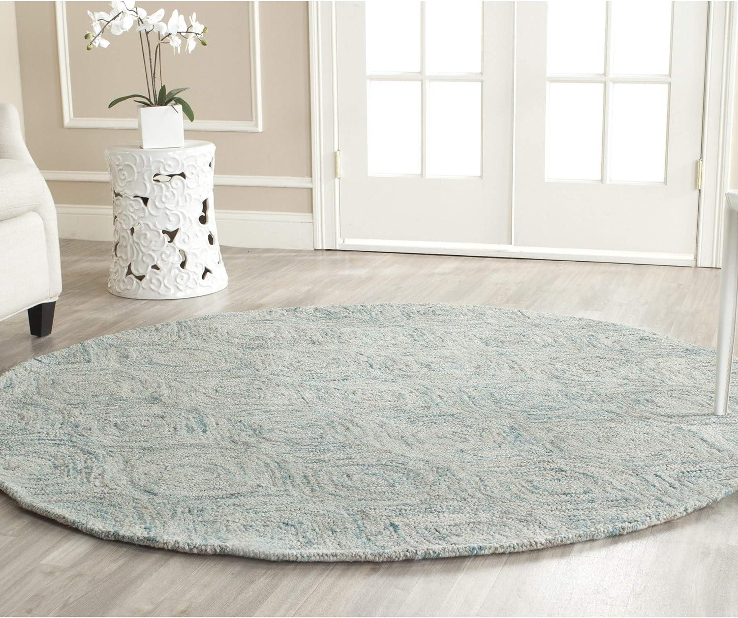 Coastal Breeze Ivory and Sea Blue Hand-Tufted Wool Round Rug