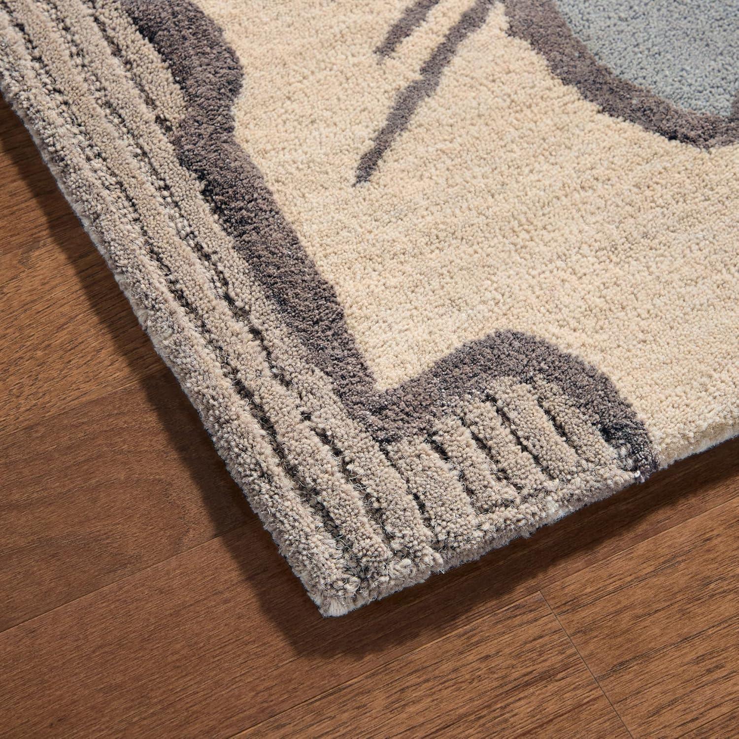 NICOLE MILLER NEW YORK Flora Grandeur Bloom Handcrafted Area Rug, Natural Wool Rug, Bold Floral Rug, Taupe, 6'x9'