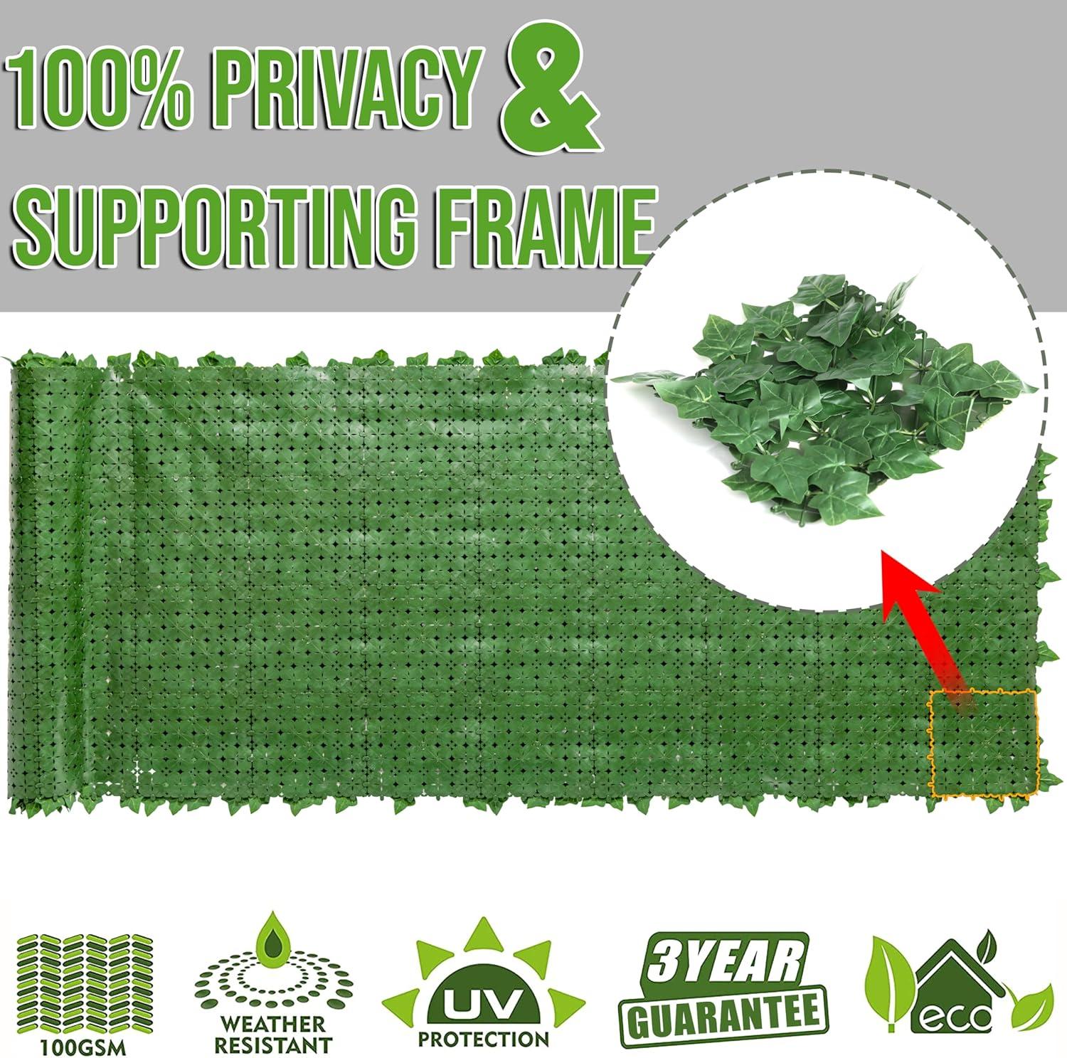 Artificial Hedges Faux Ivy Leaves Fence Privacy Screen Panels  Decorative Trellis - 39" x 158"