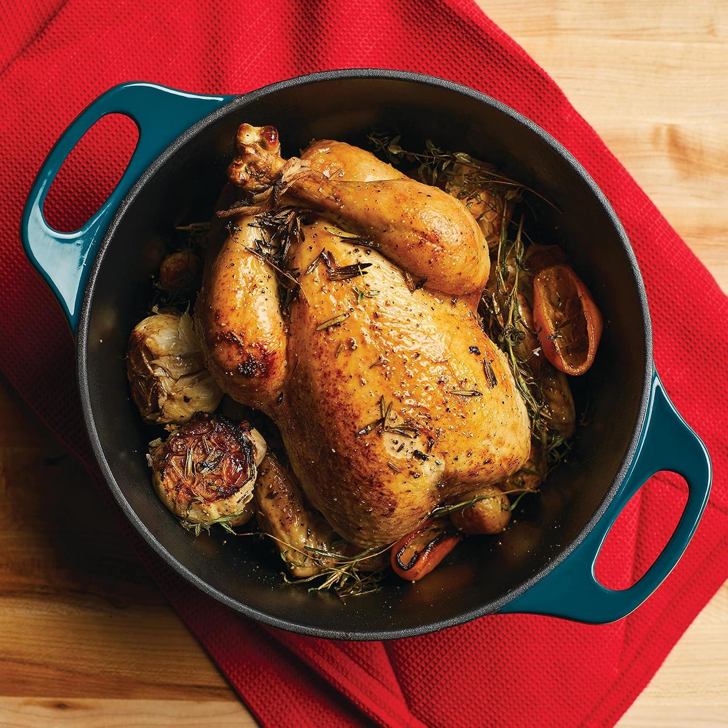 Rachael Ray Enameled Cast Iron Dutch Oven Casserole Pot with Lid, 5 Quart, Teal