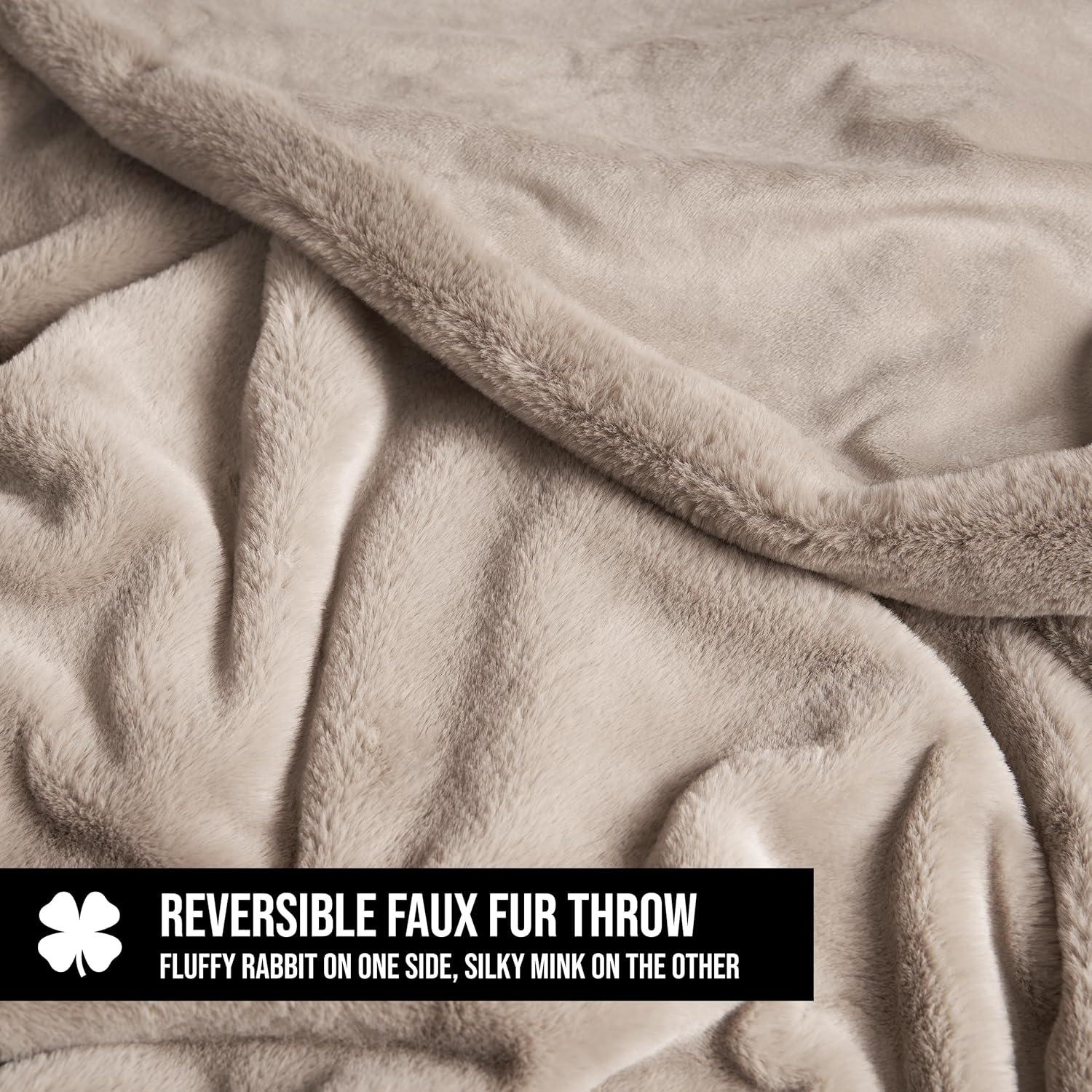 Tan Reversible Faux Fur and Micro Mink Throw Blanket 50" x 70"