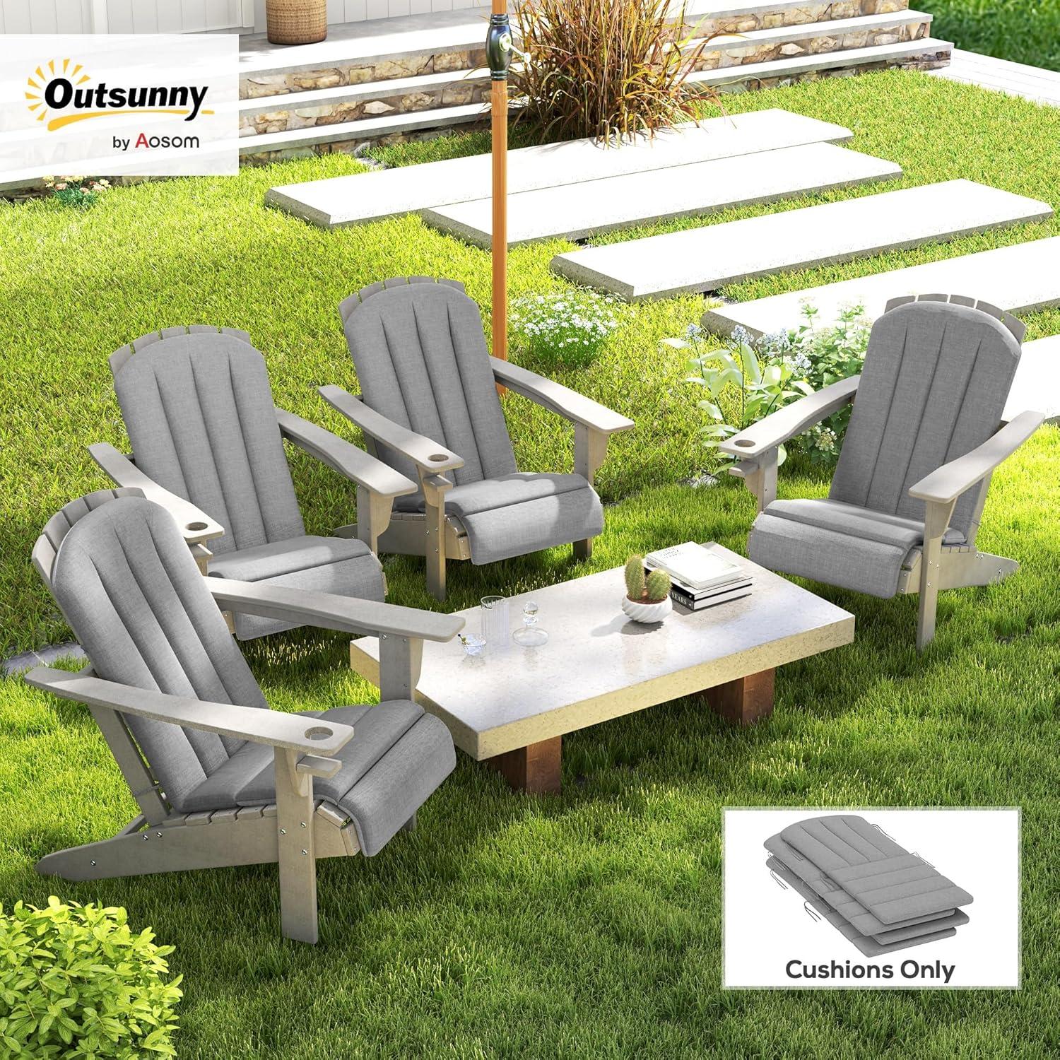Outsunny Set of 4 Adirondack Chair Cushion, High Back Outdoor Chair Cushions with Ties, Gray