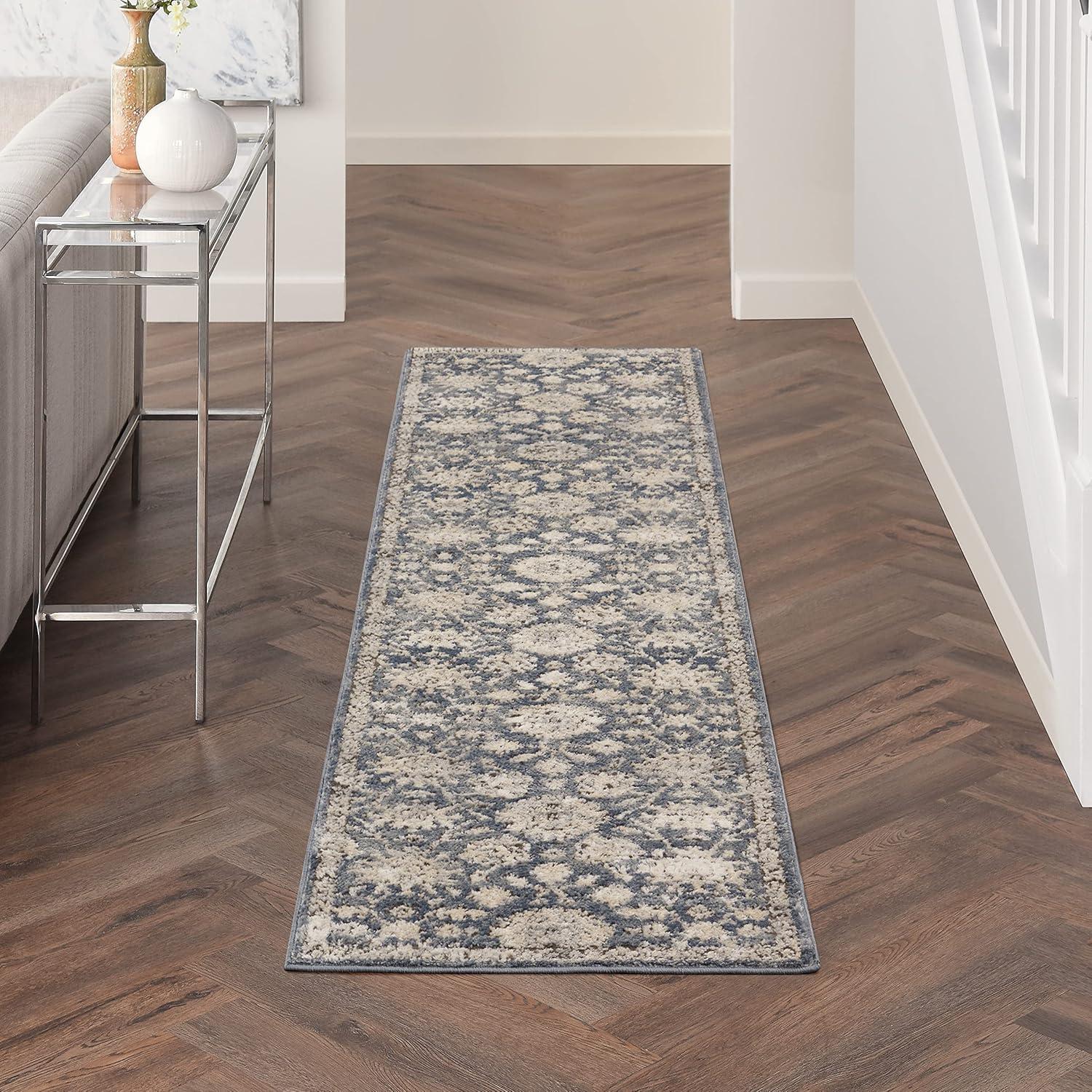 Slate Blue Floral Medallion 26" Hand-Knotted Easy-Care Rug