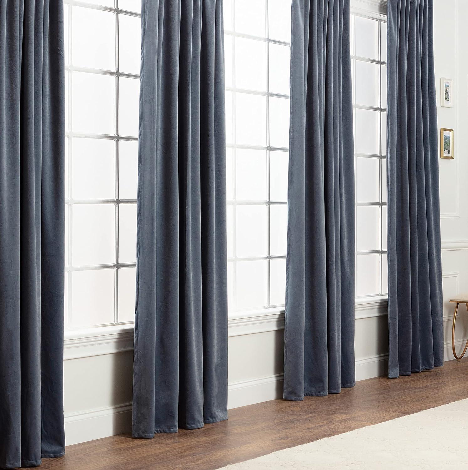 Chanasya 2pk Solid Velvet Room Darkening Blackout Privacy Window Curtain Panels - Set of 2 - 52 x 96 Inches Long - Slate Blue