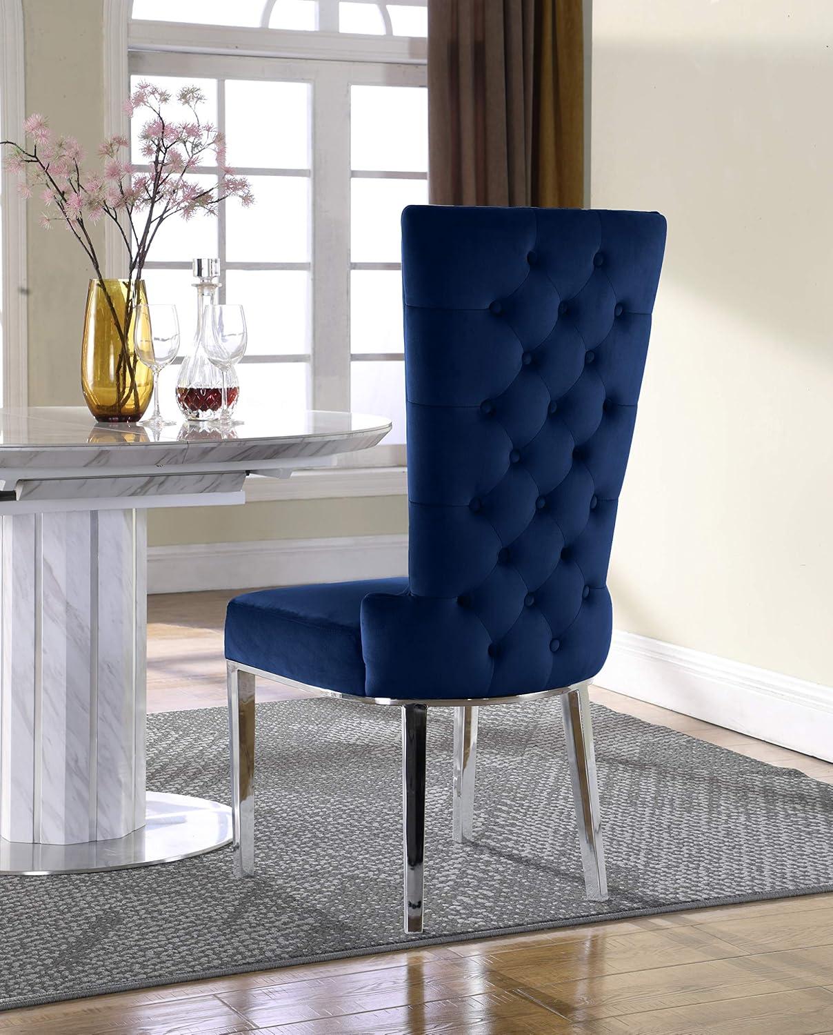 Meridian Furniture Serafina 20"H Velvet Dining Chair in Navy (Set of 2)