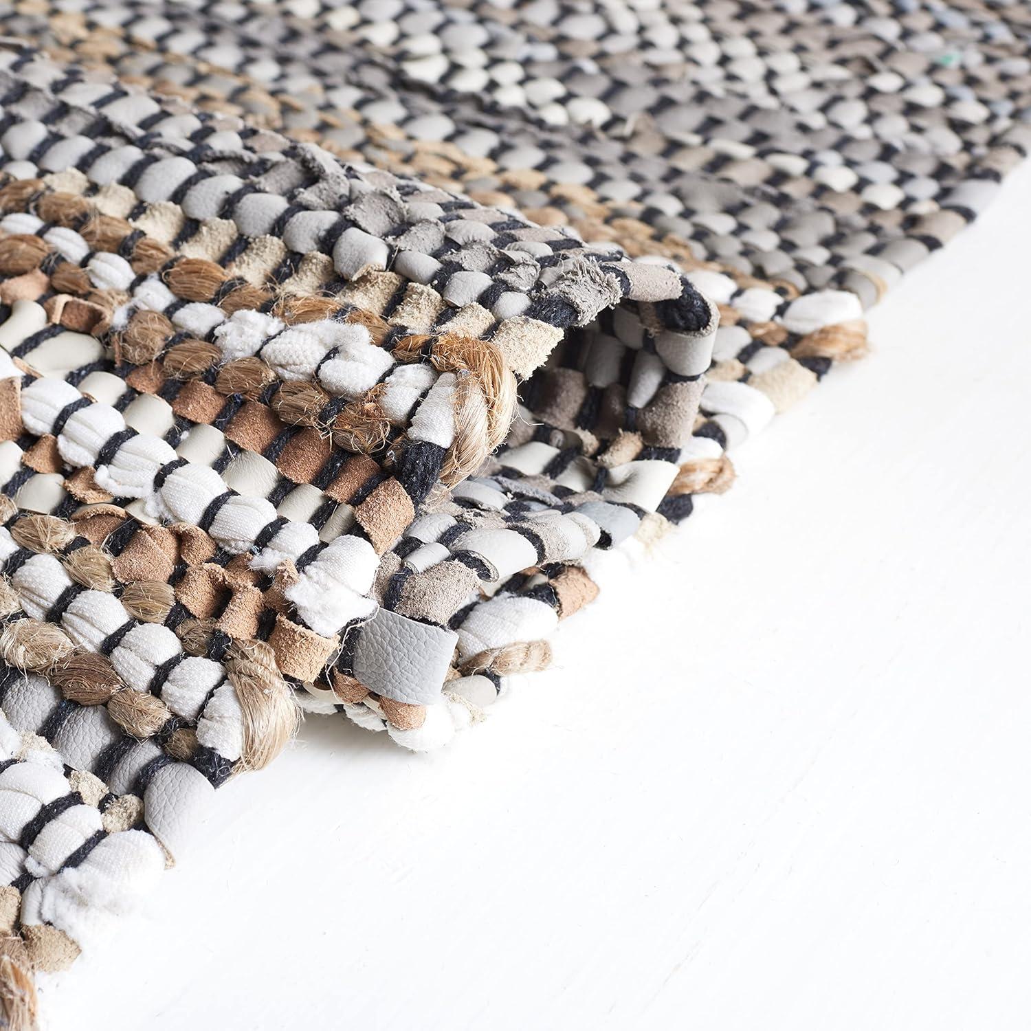 Vintage Leather VTL204 Hand Woven Area Rug - Grey/Natural - 5'x8' - Safavieh.