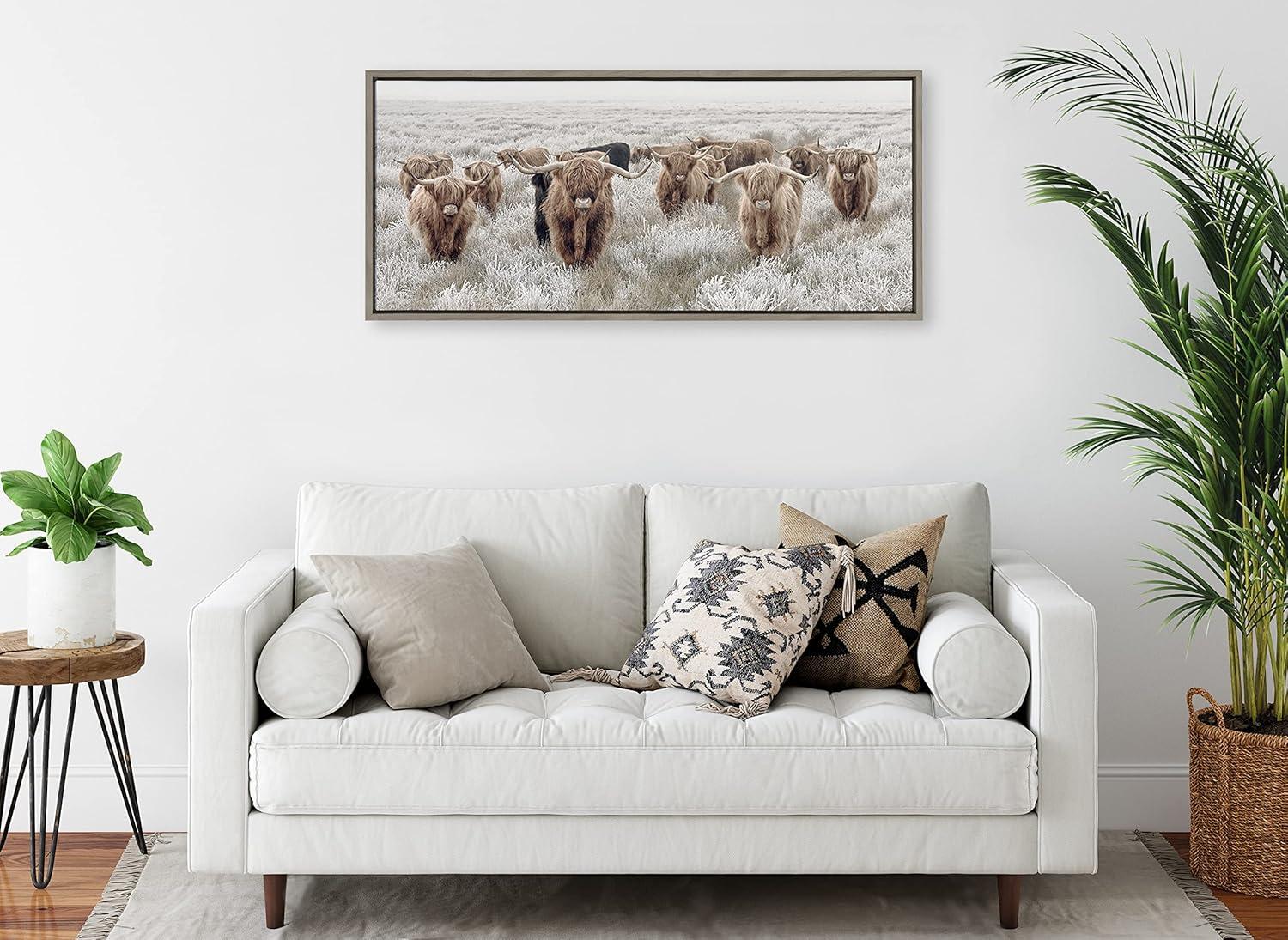 Kate and Laurel Sylvie Herd of Highland Cows Color Framed Canvas by The Creative Bunch Studio