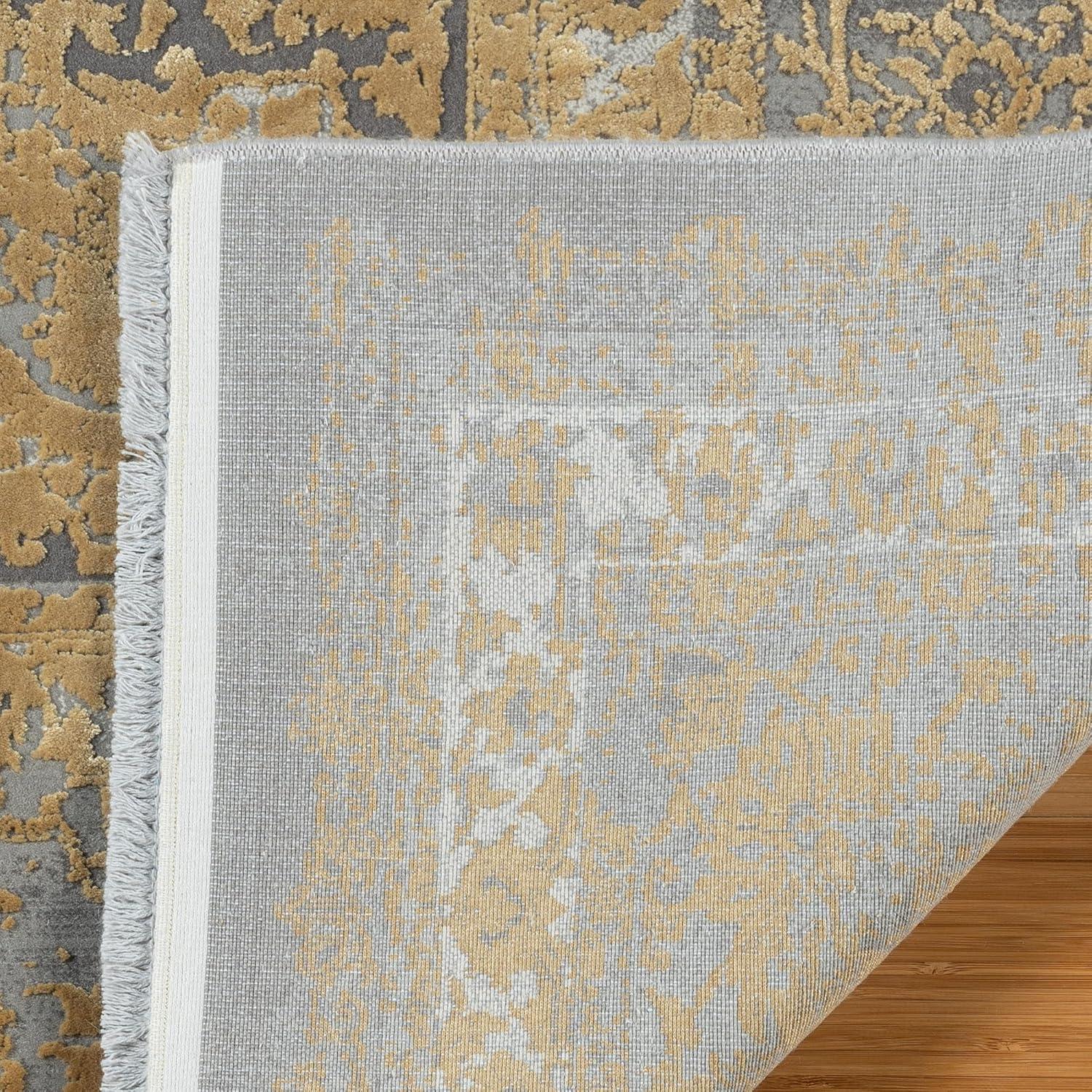 Florance Foggia Traditional Oriental Gold/Charcoal Gray High-Low Viscose/Acrylic Area Rug