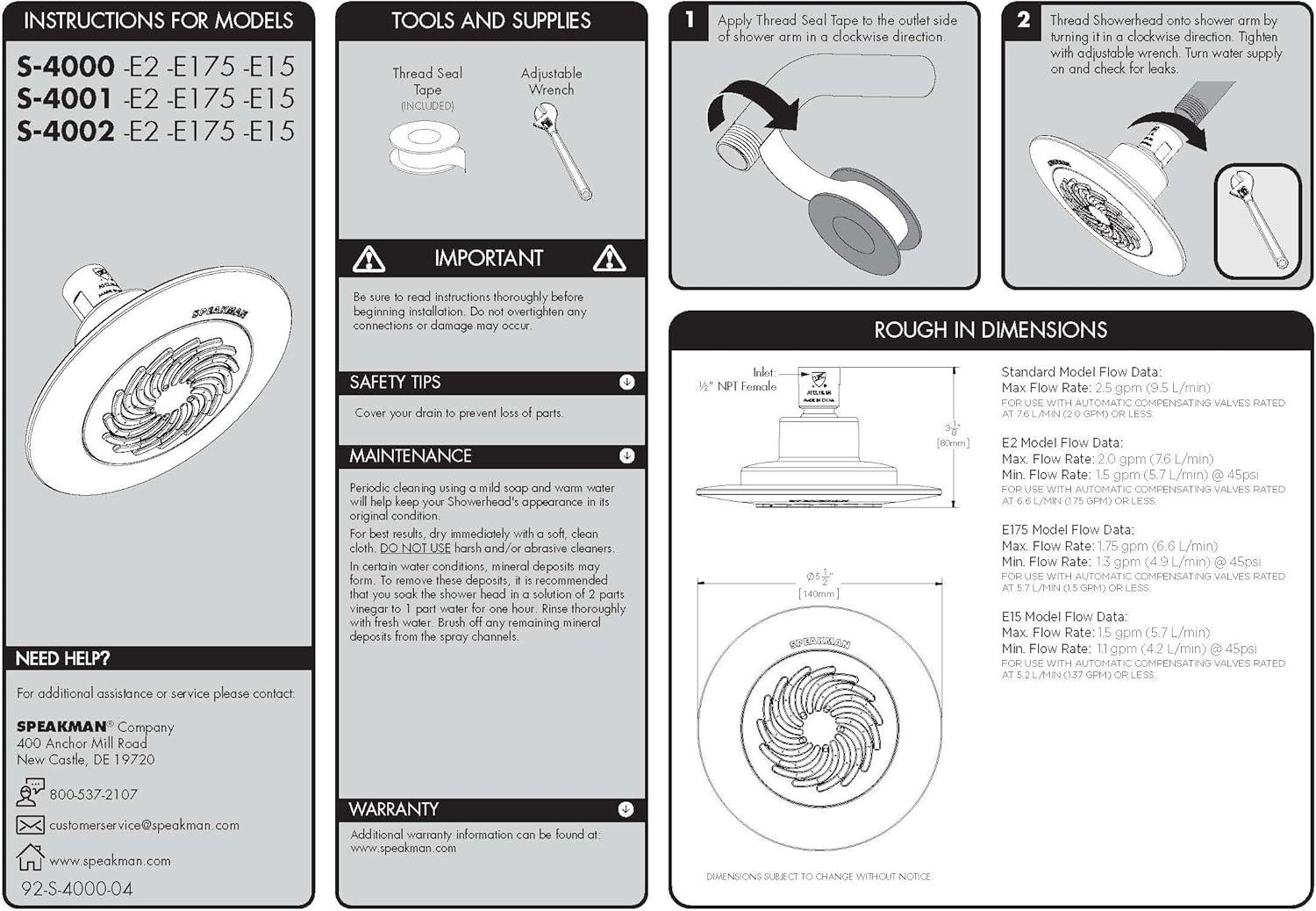 Speakman 2.0 GPM Reaction Full Fixed Low Flow Shower Head