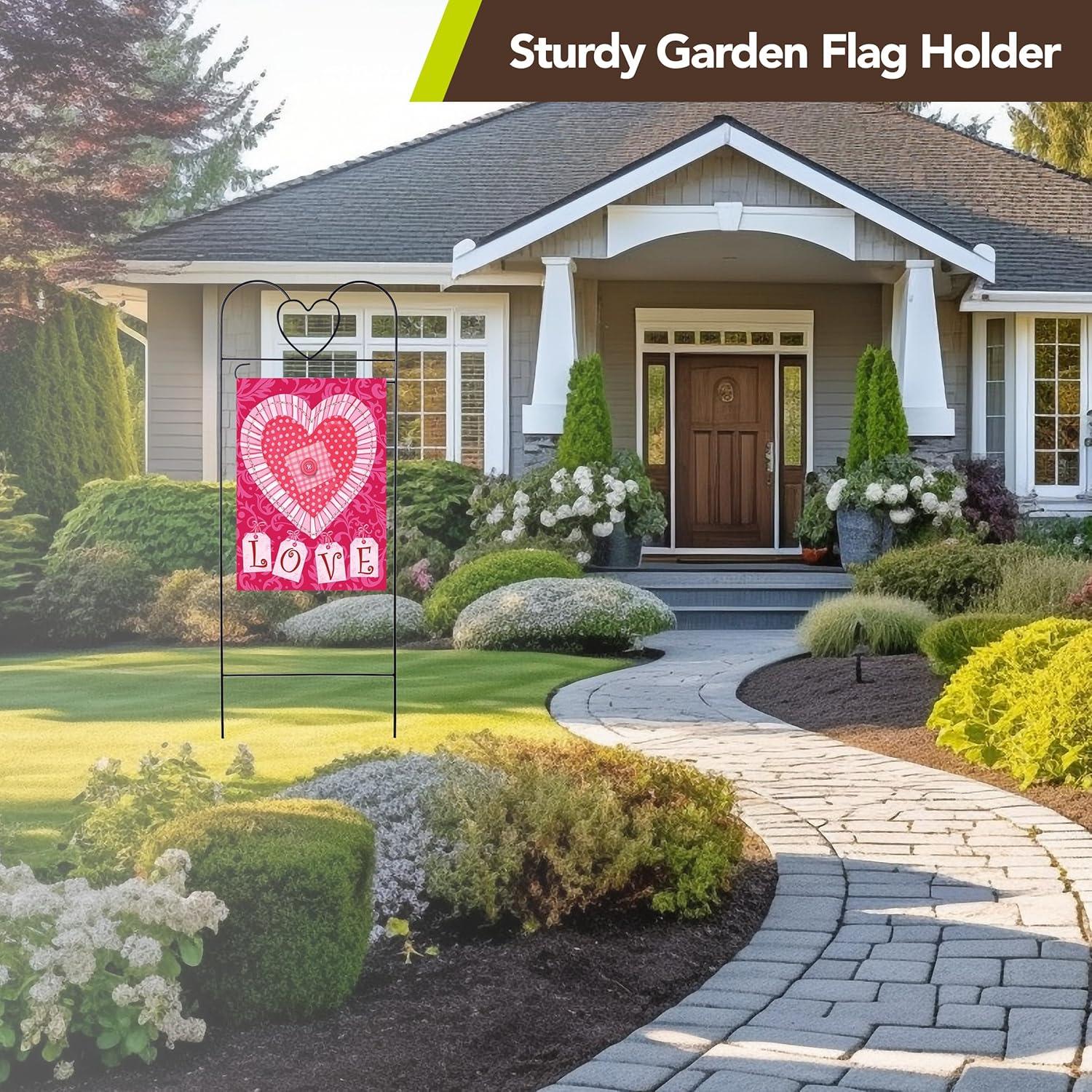 Black Powder Coated Wrought Iron Heart Garden Flag Arbor