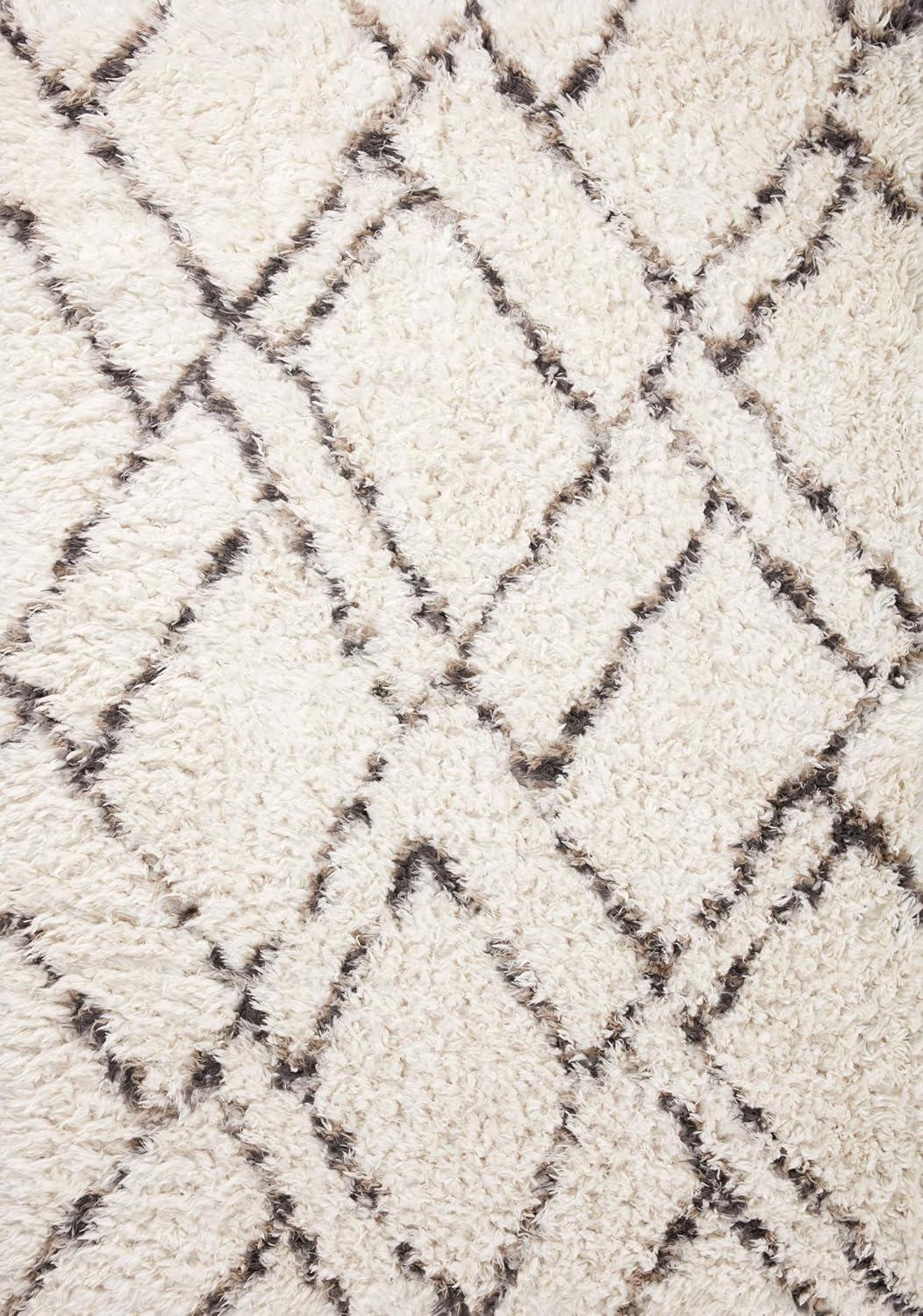 Ivory and Bark Geometric Shag Area Rug, 9'-2" x 12'-6"