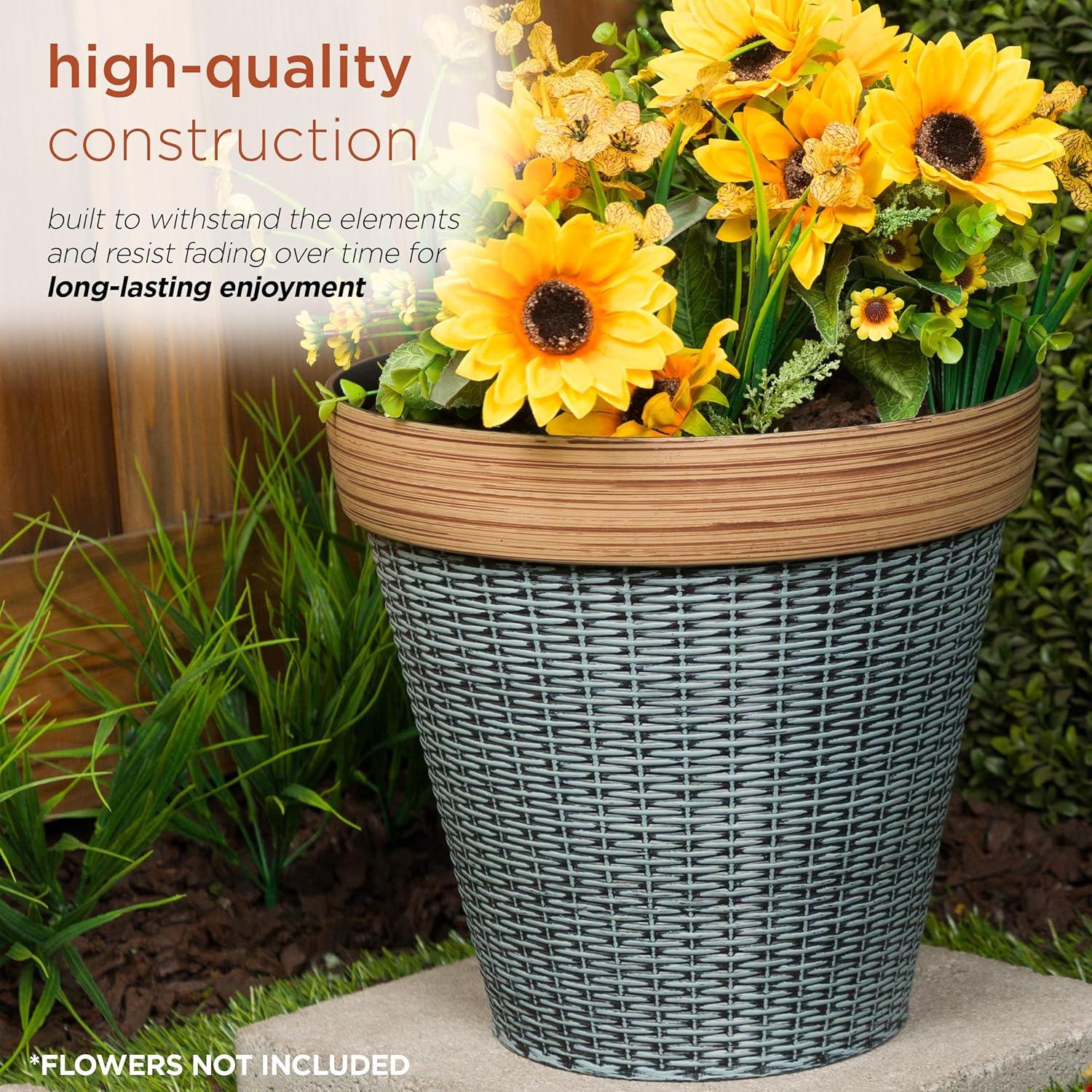 Alpine Corporation Large Woven Style Indoor Outdoor Planter with Drainage Hole Gray/Tan 12"x12"x12"