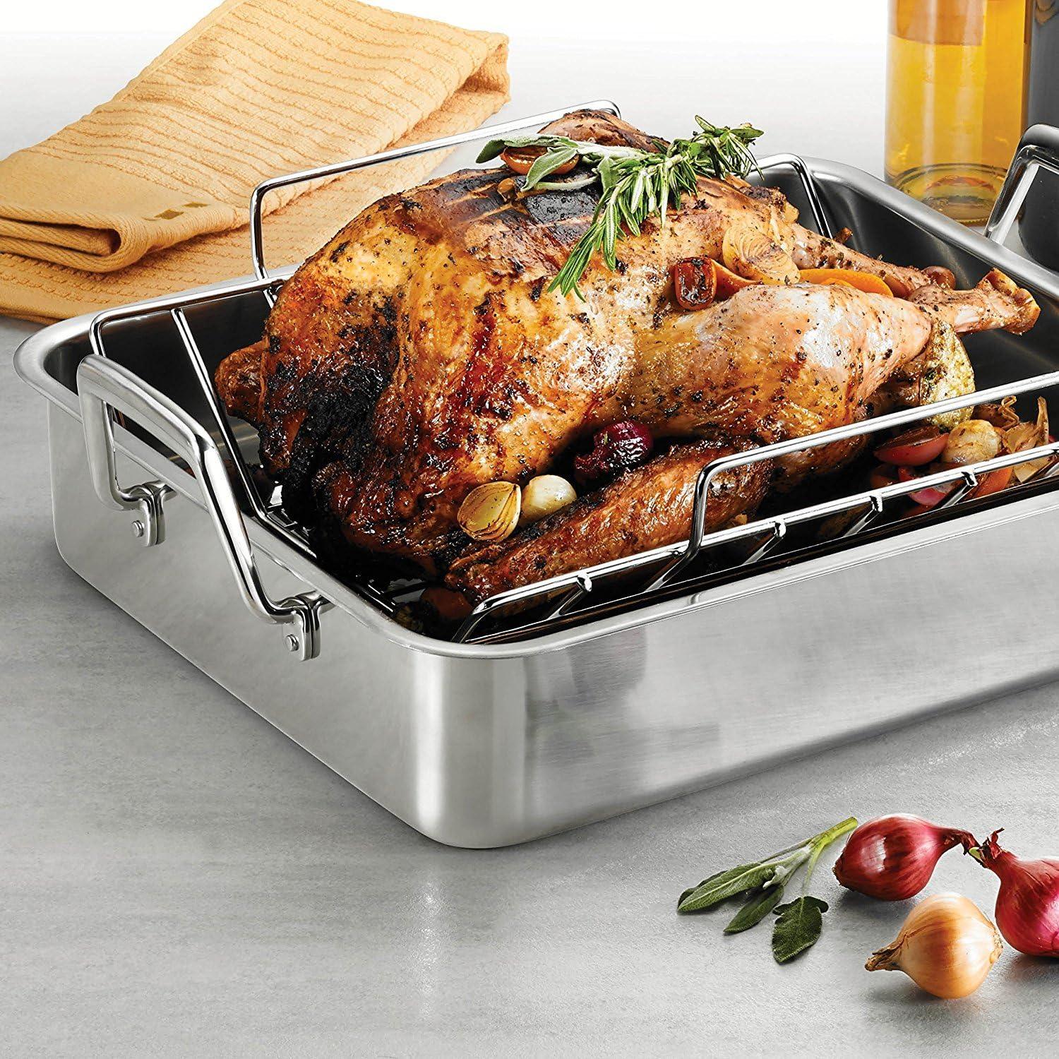 16.5" Stainless Steel Deep Roasting Pan with V-Rack