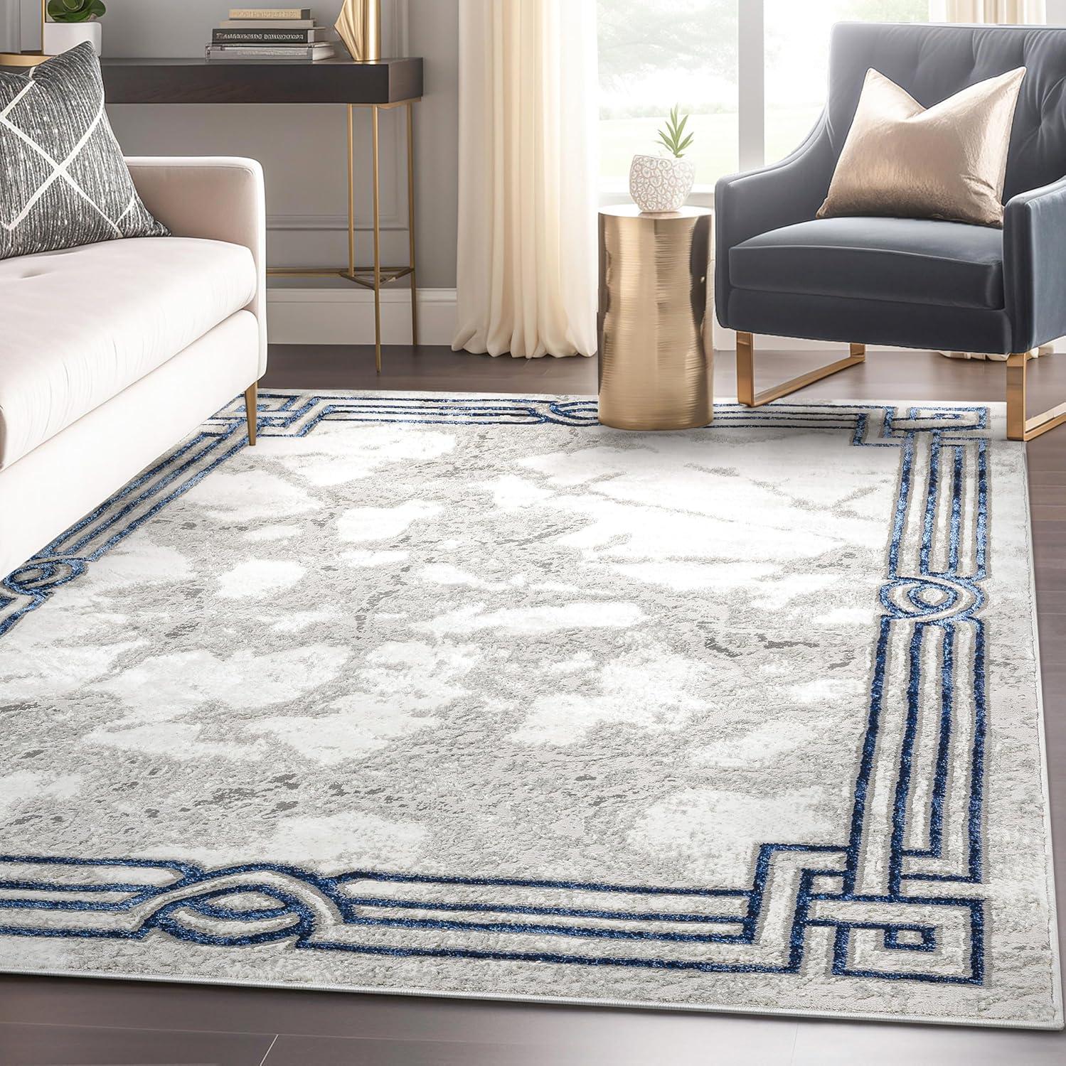 Well Woven Fairmont 3 x 5 (ft) Loomed Polypropylene Blue Rectangular Indoor Abstract Mid-Century Modern Area rug